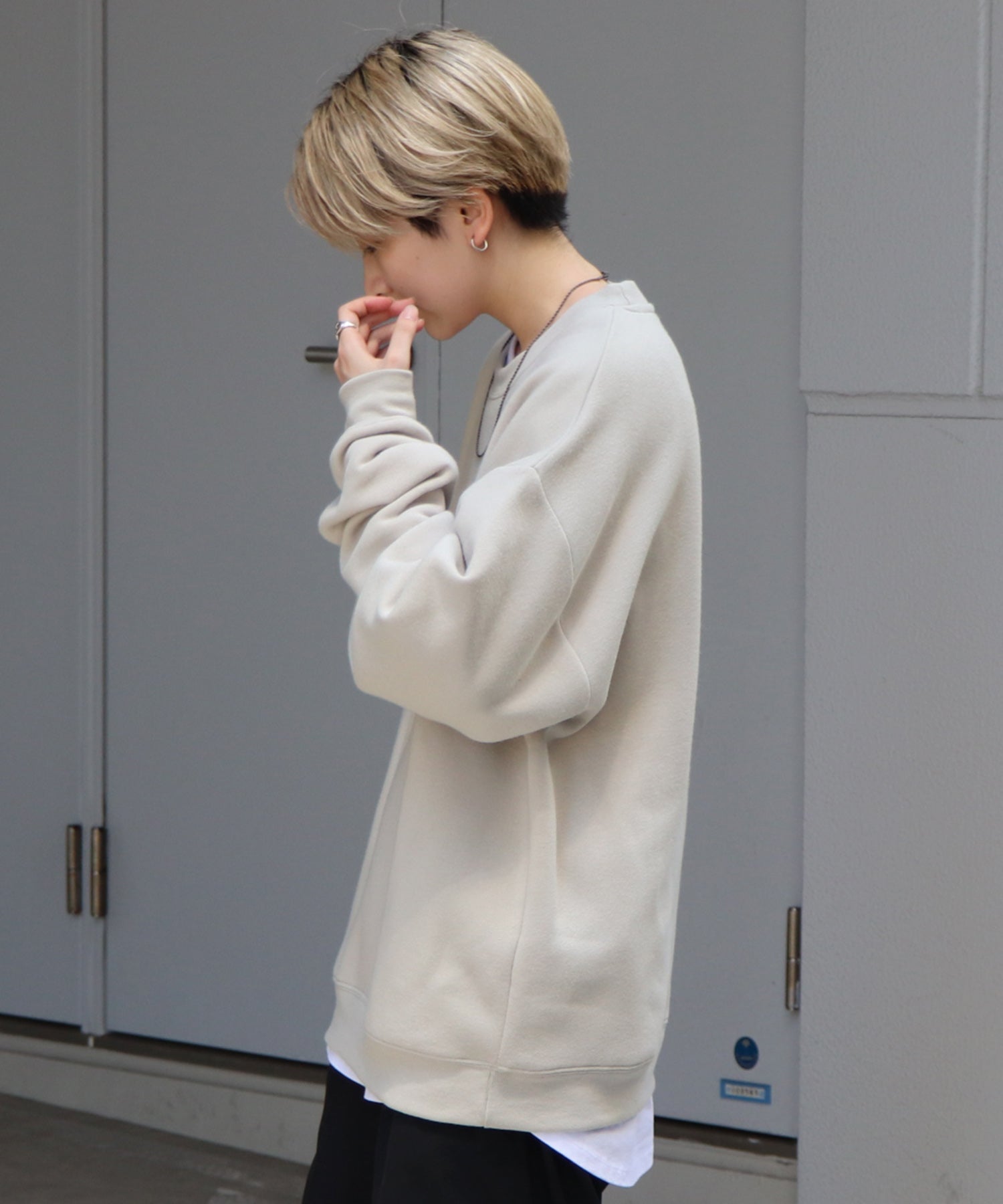 ウォーキング刺繡B ワンポイント刺繍ロゴ ビッグシルエット プルオーバースウェット