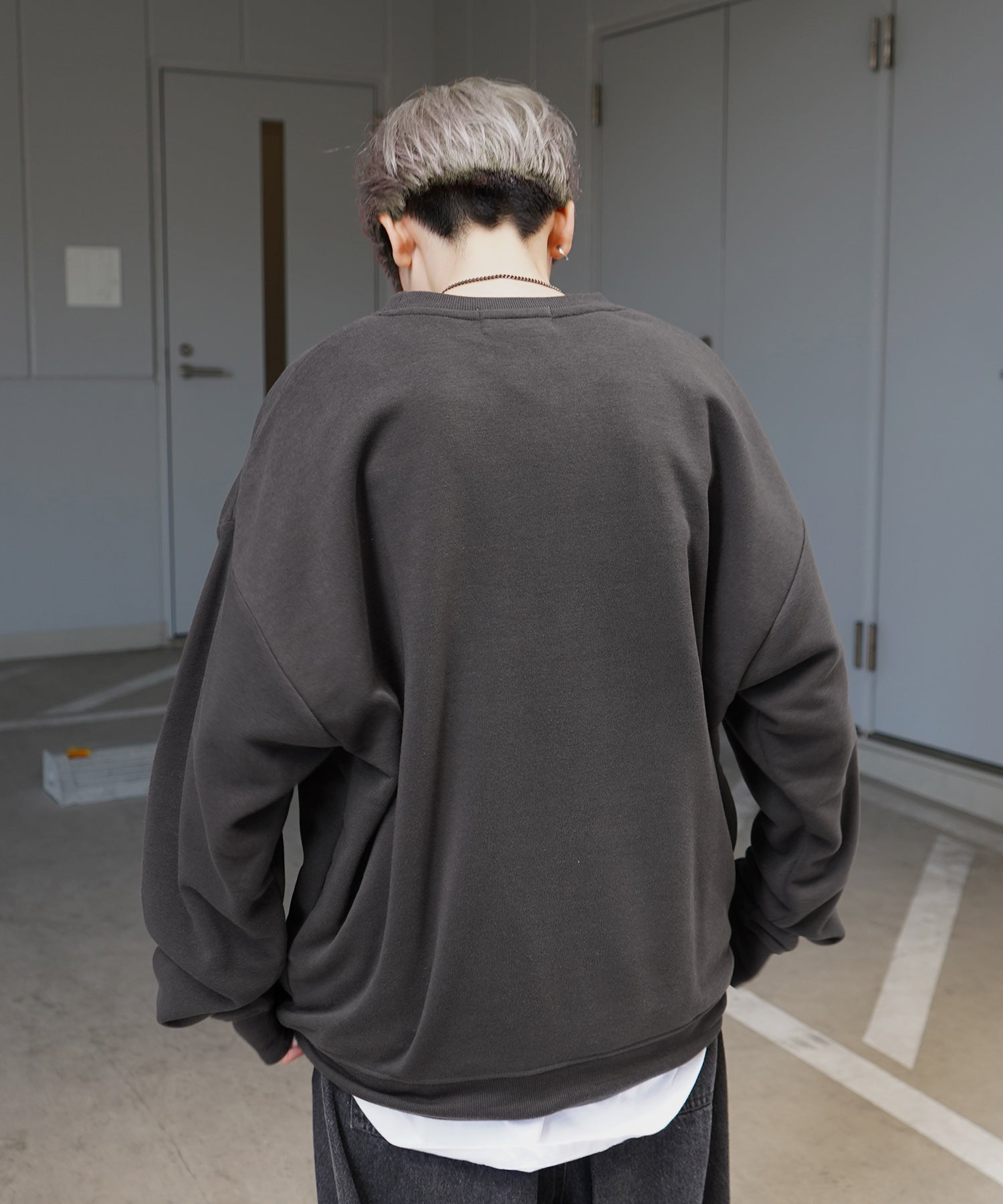 ウォーキング刺繡B ワンポイント刺繍ロゴ ビッグシルエット プルオーバースウェット