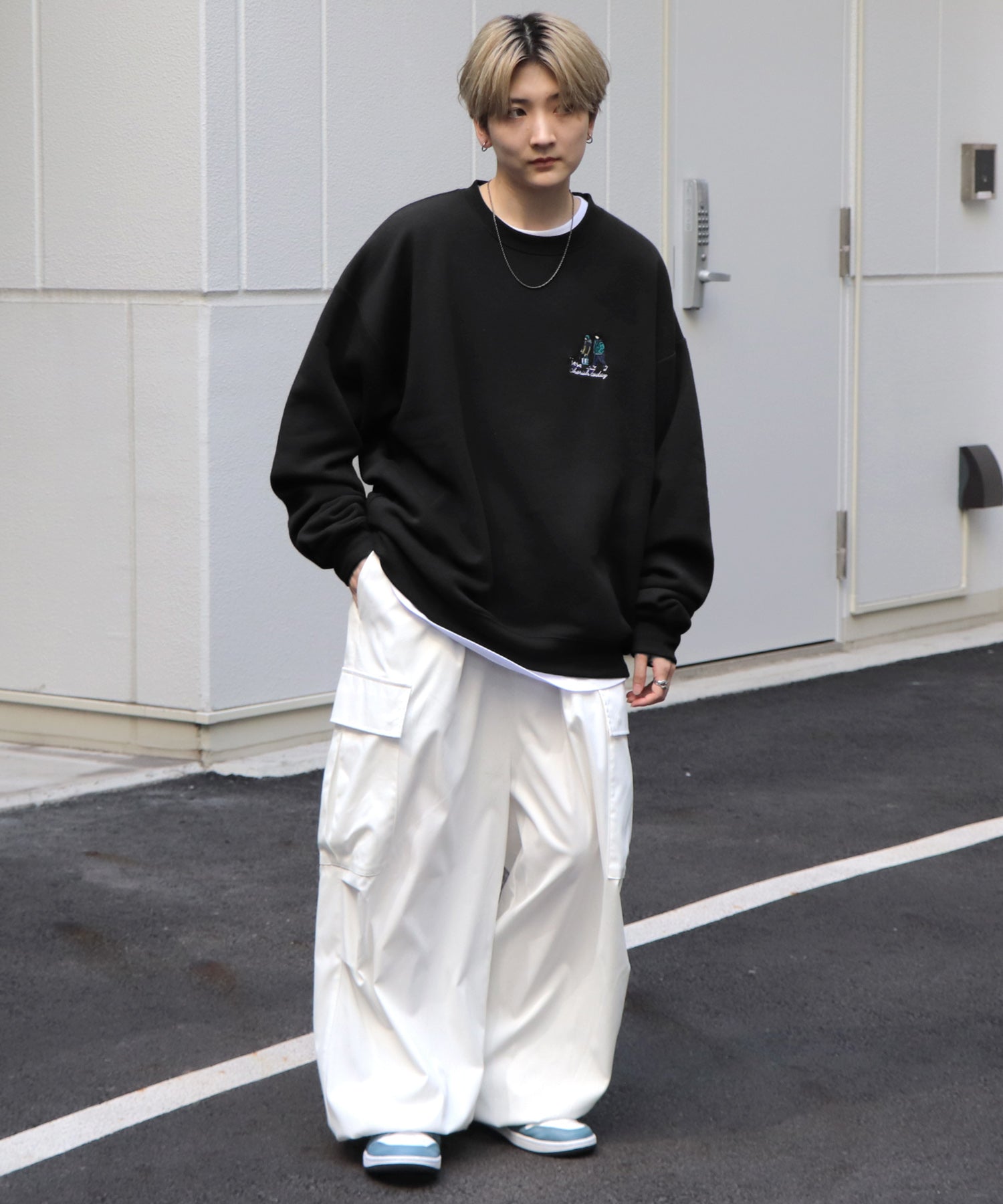 ウォーキング刺繡B ワンポイント刺繍ロゴ ビッグシルエット プルオーバースウェット