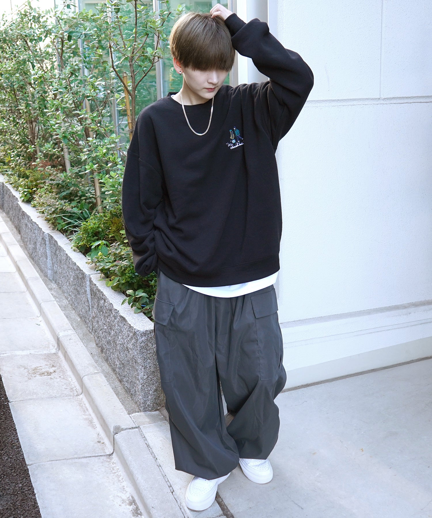 ウォーキング刺繡B ワンポイント刺繍ロゴ ビッグシルエット プルオーバースウェット