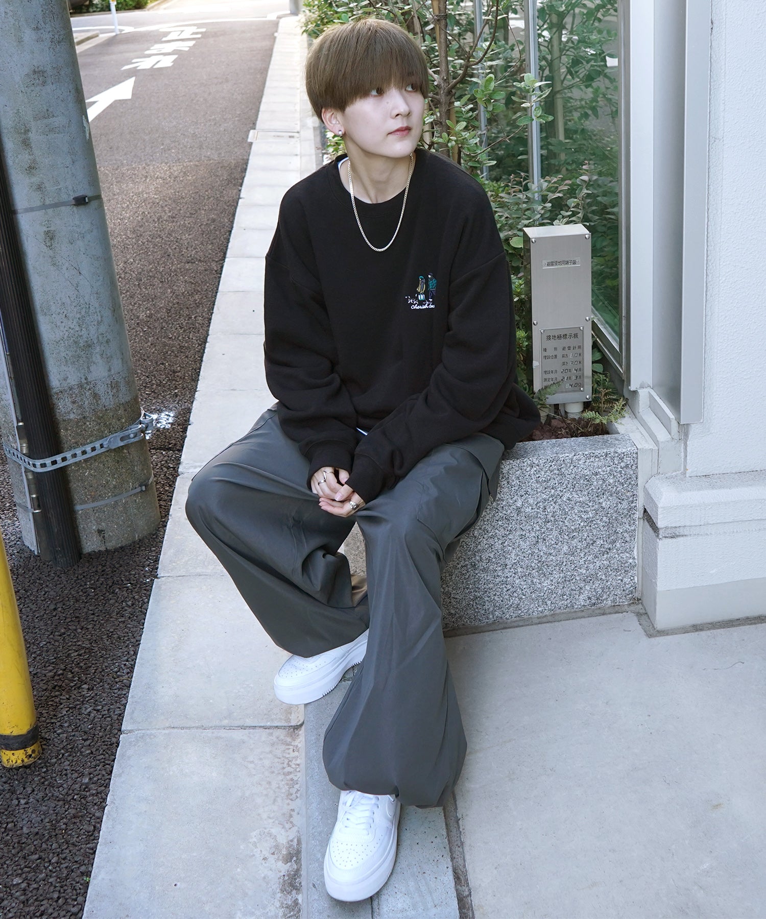 ウォーキング刺繡B ワンポイント刺繍ロゴ ビッグシルエット プルオーバースウェット