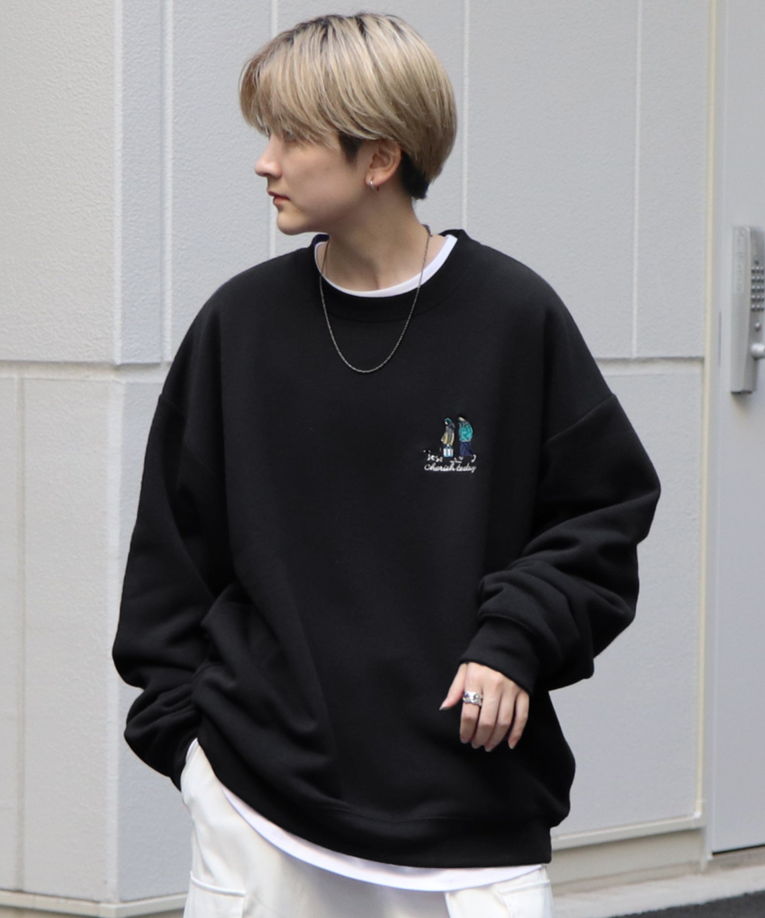 ウォーキング刺繡B ワンポイント刺繍ロゴ ビッグシルエット プルオーバースウェット