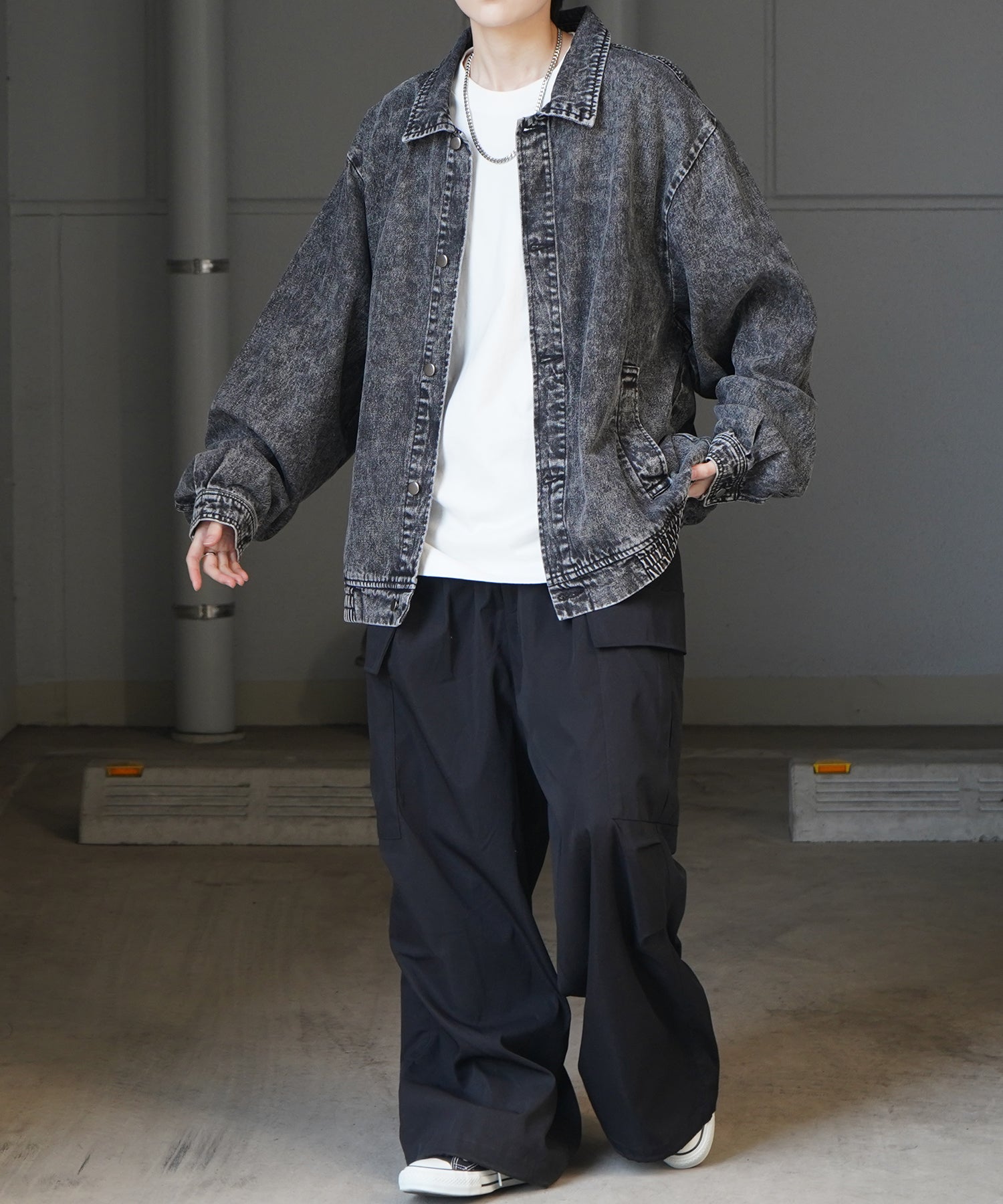 【新色追加】ビッグシルエット ヴィンテージライク ケミカルウォッシュ加工  ブルゾン デニムジャケット