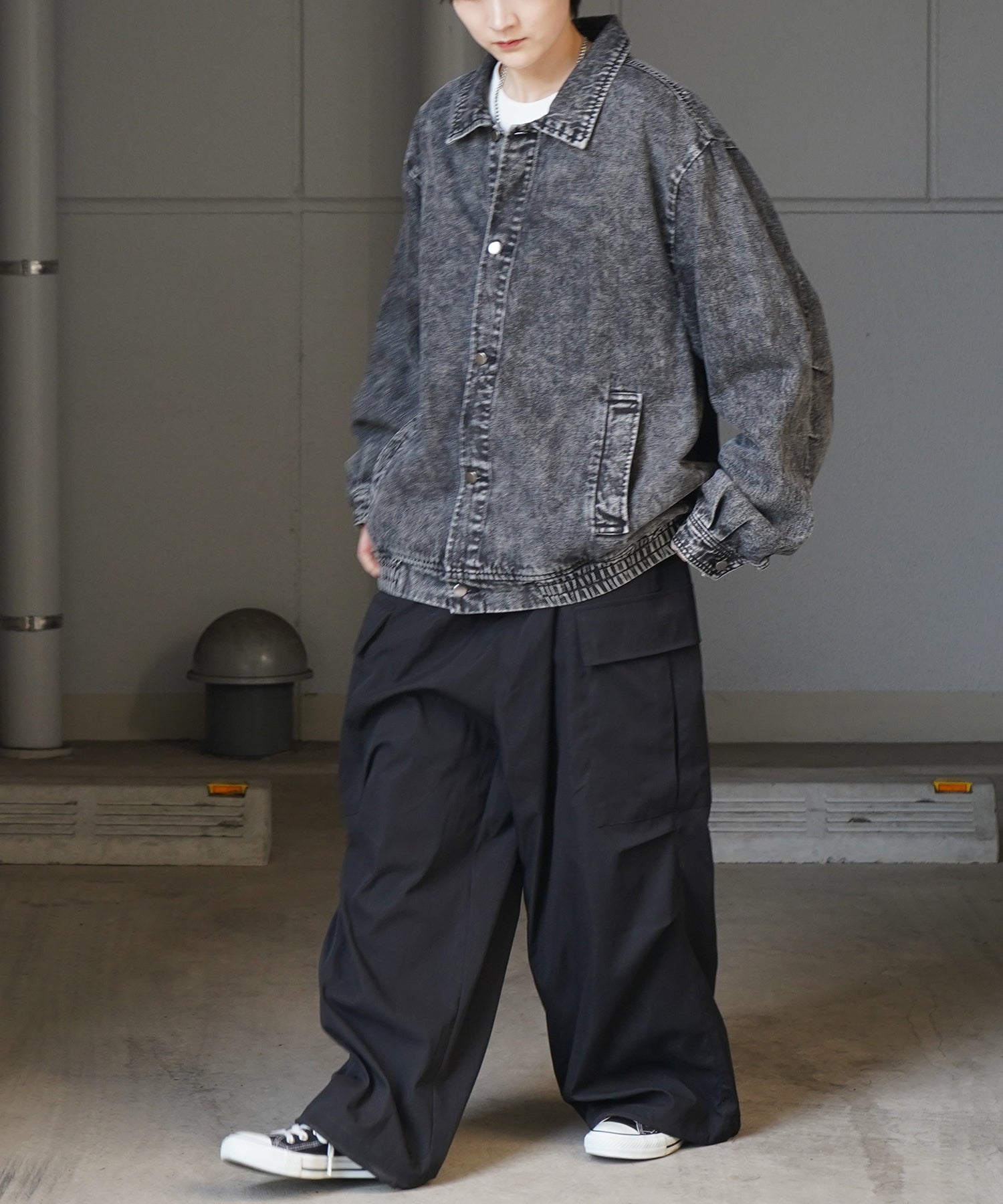 【新色追加】ビッグシルエット ヴィンテージライク ケミカルウォッシュ加工  ブルゾン デニムジャケット