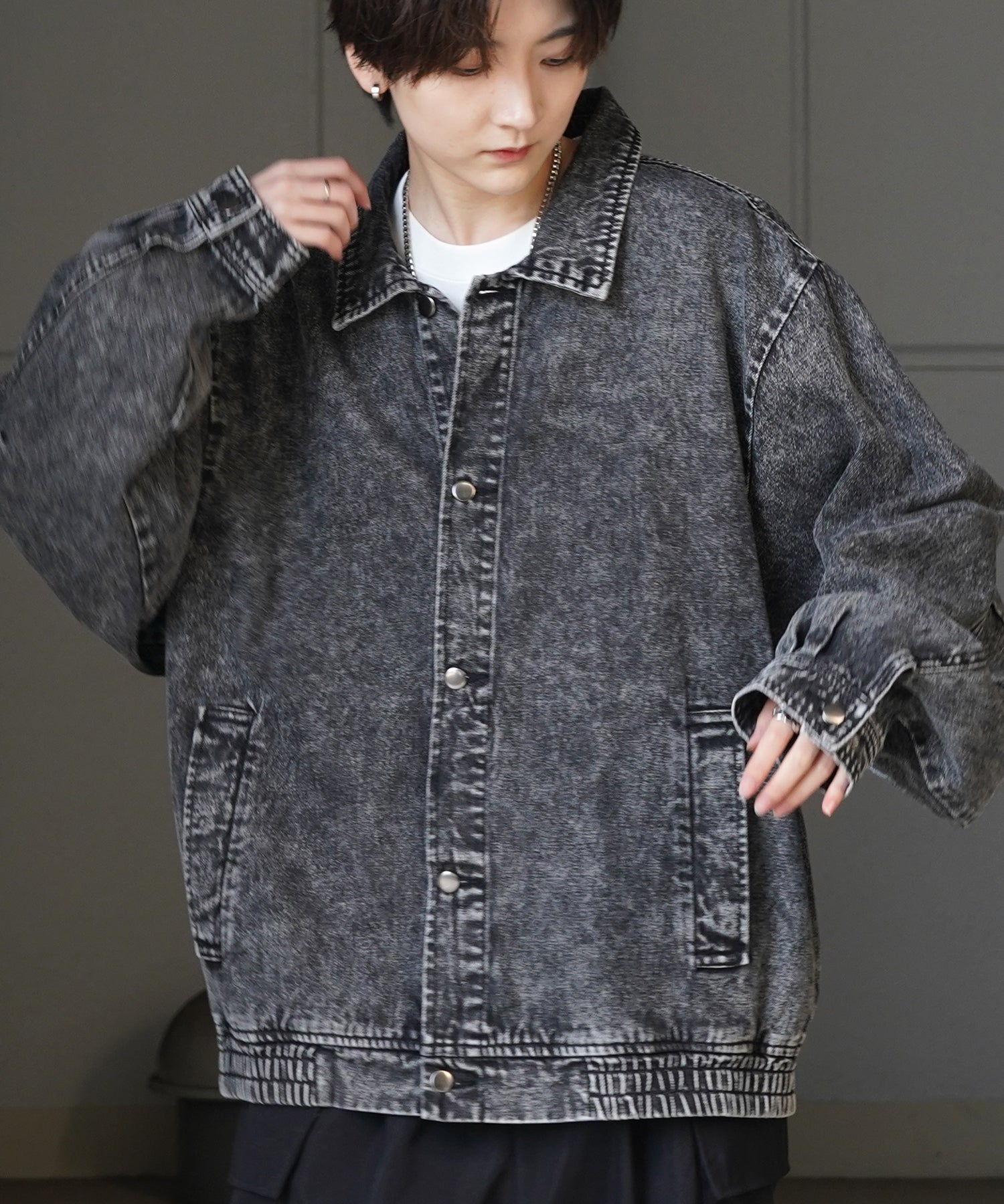 【新色追加】ビッグシルエット ヴィンテージライク ケミカルウォッシュ加工  ブルゾン デニムジャケット