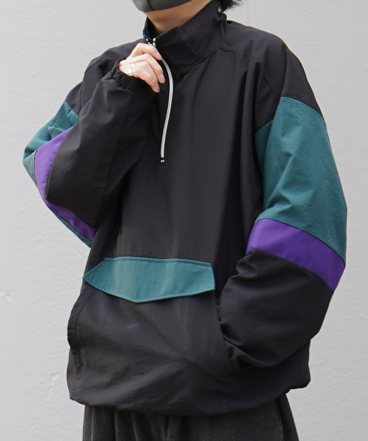 ビッグシルエット トラックジャケット ナイロンブルゾン ハーフジップアノラックプルオーバー