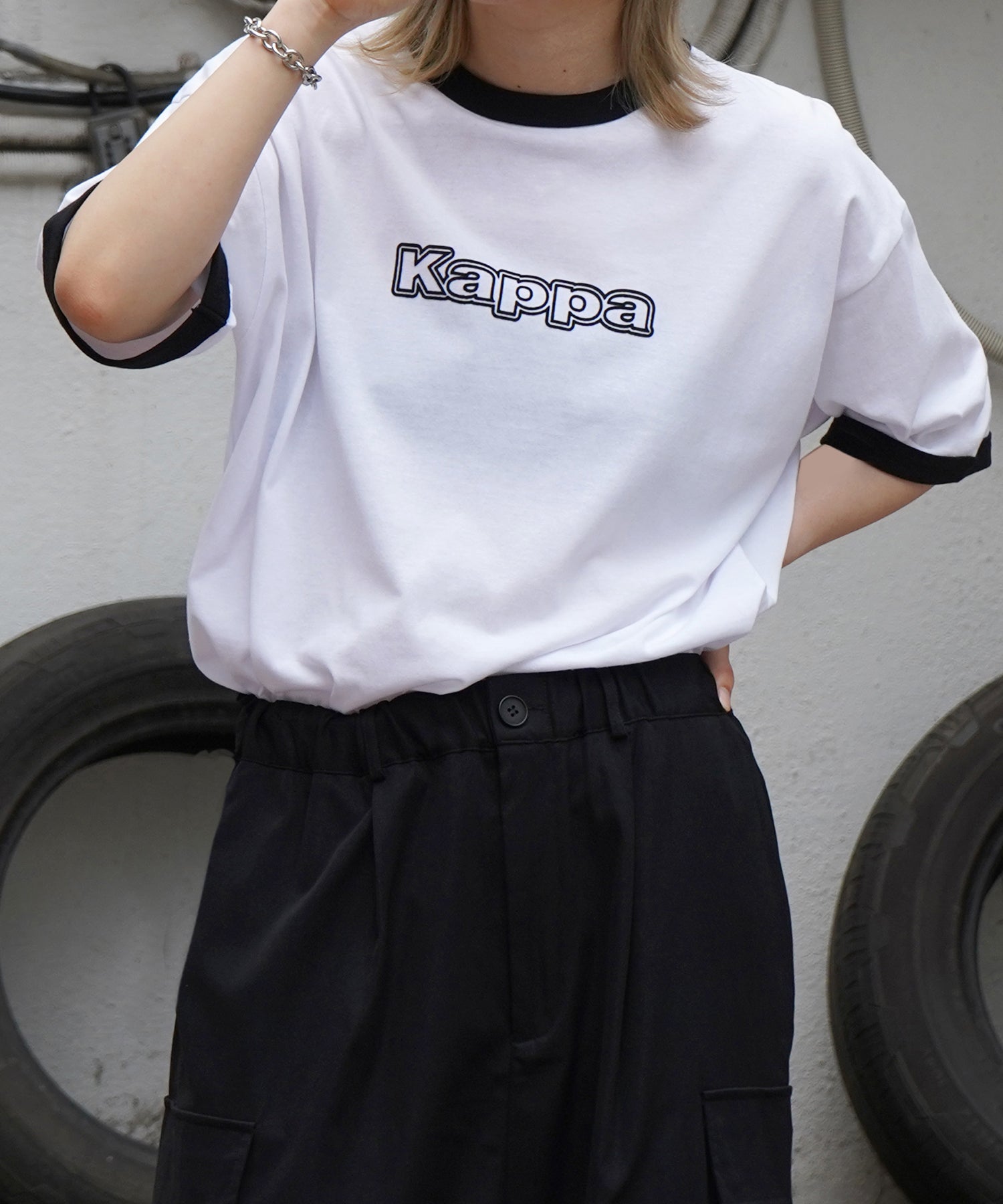 【Kappa】25SS別注 WEB限定 ブランドロゴプリント ビッグシルエット 半袖リンガーTシャツ