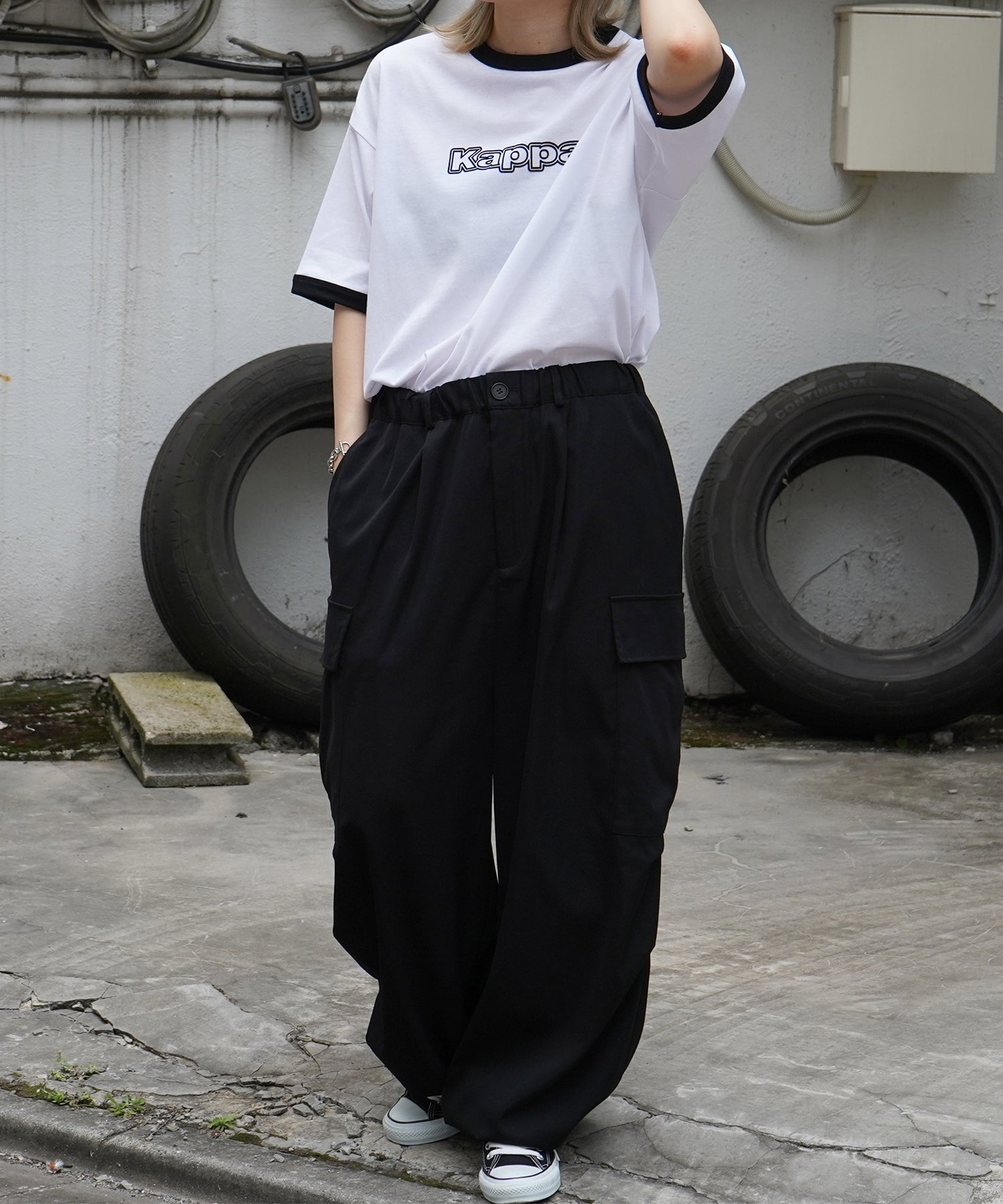 【Kappa】25SS別注 WEB限定 ブランドロゴプリント ビッグシルエット 半袖リンガーTシャツ