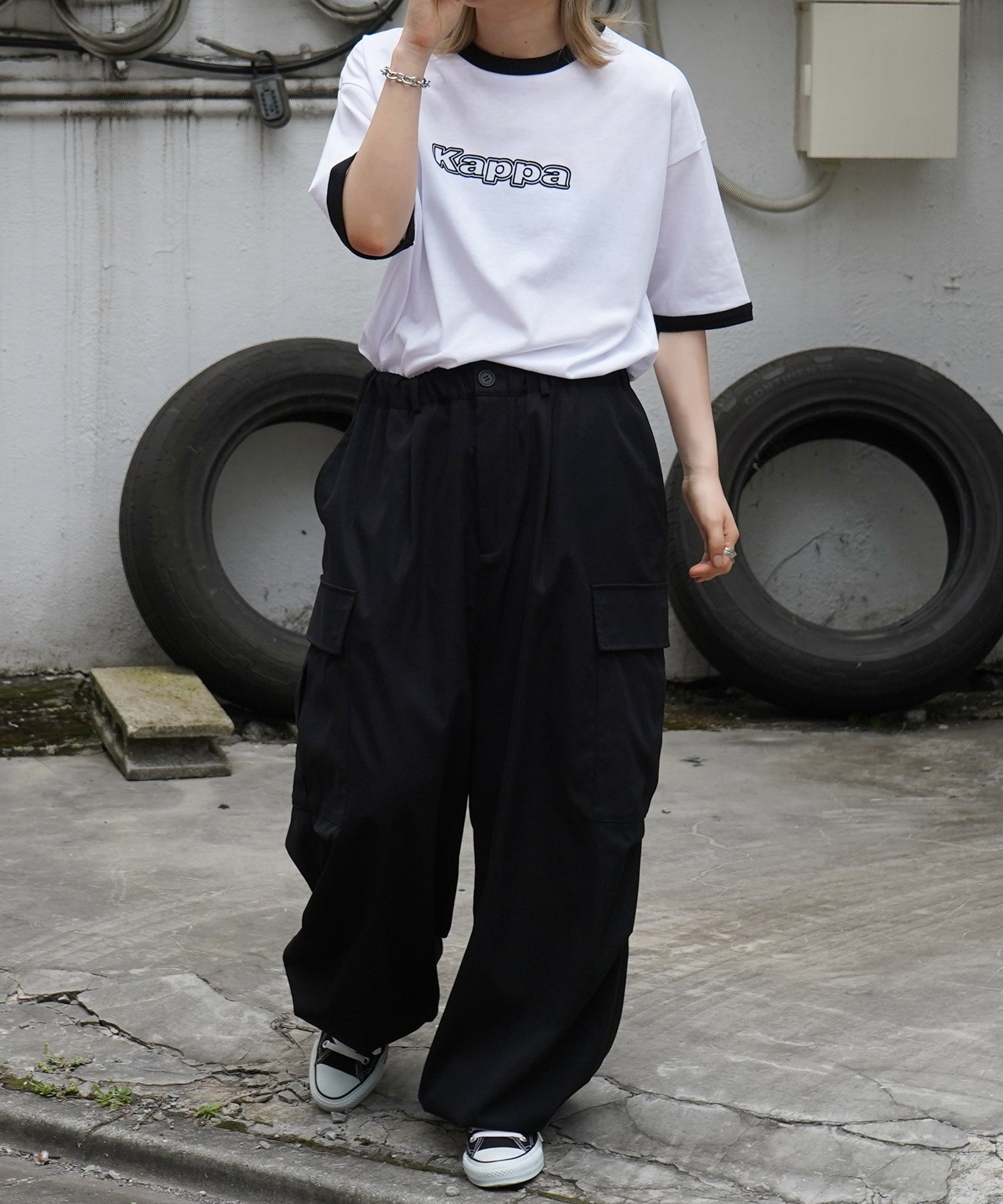 【Kappa】25SS別注 WEB限定 ブランドロゴプリント ビッグシルエット 半袖リンガーTシャツ