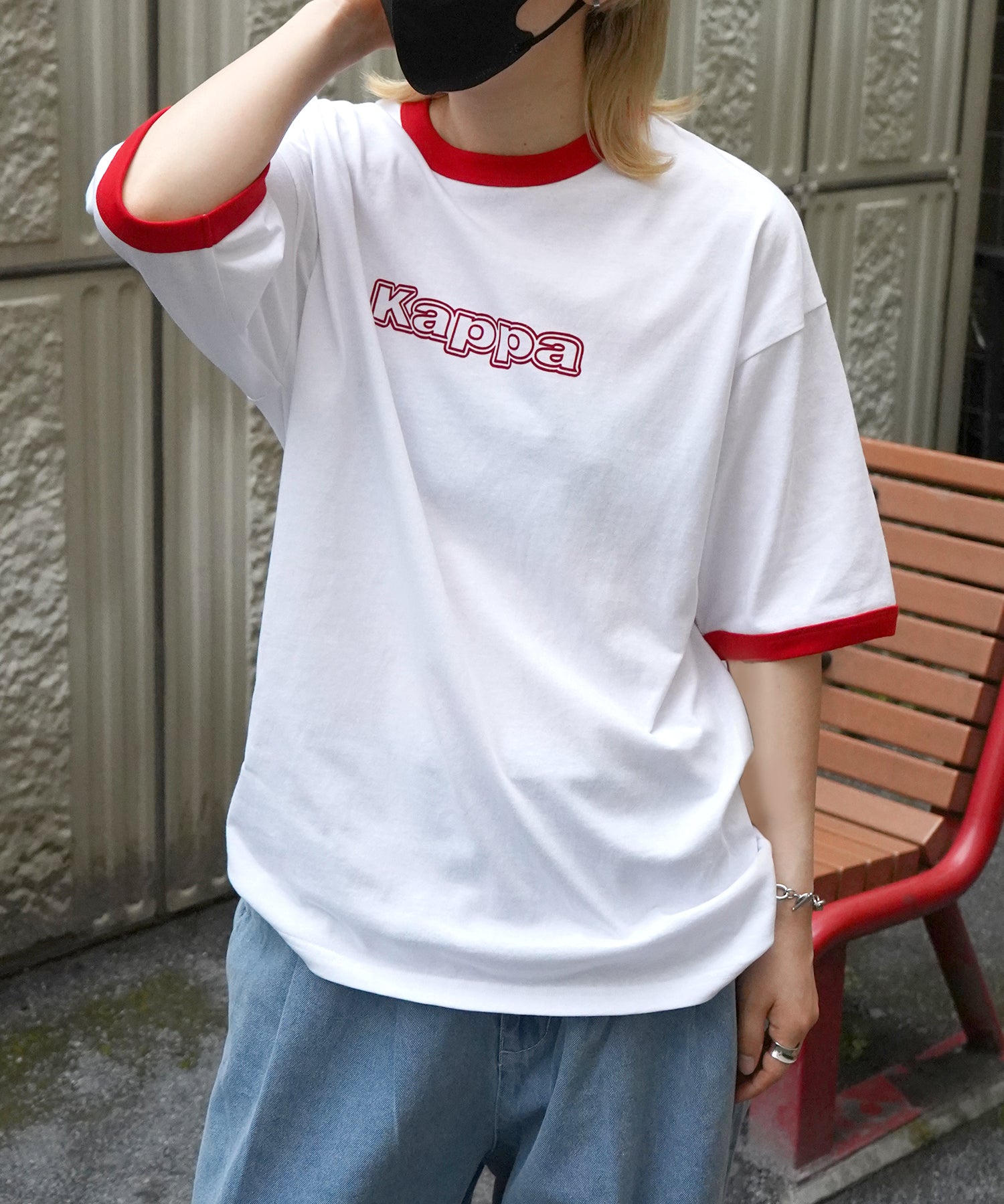 【Kappa】25SS別注 WEB限定 ブランドロゴプリント ビッグシルエット 半袖リンガーTシャツ