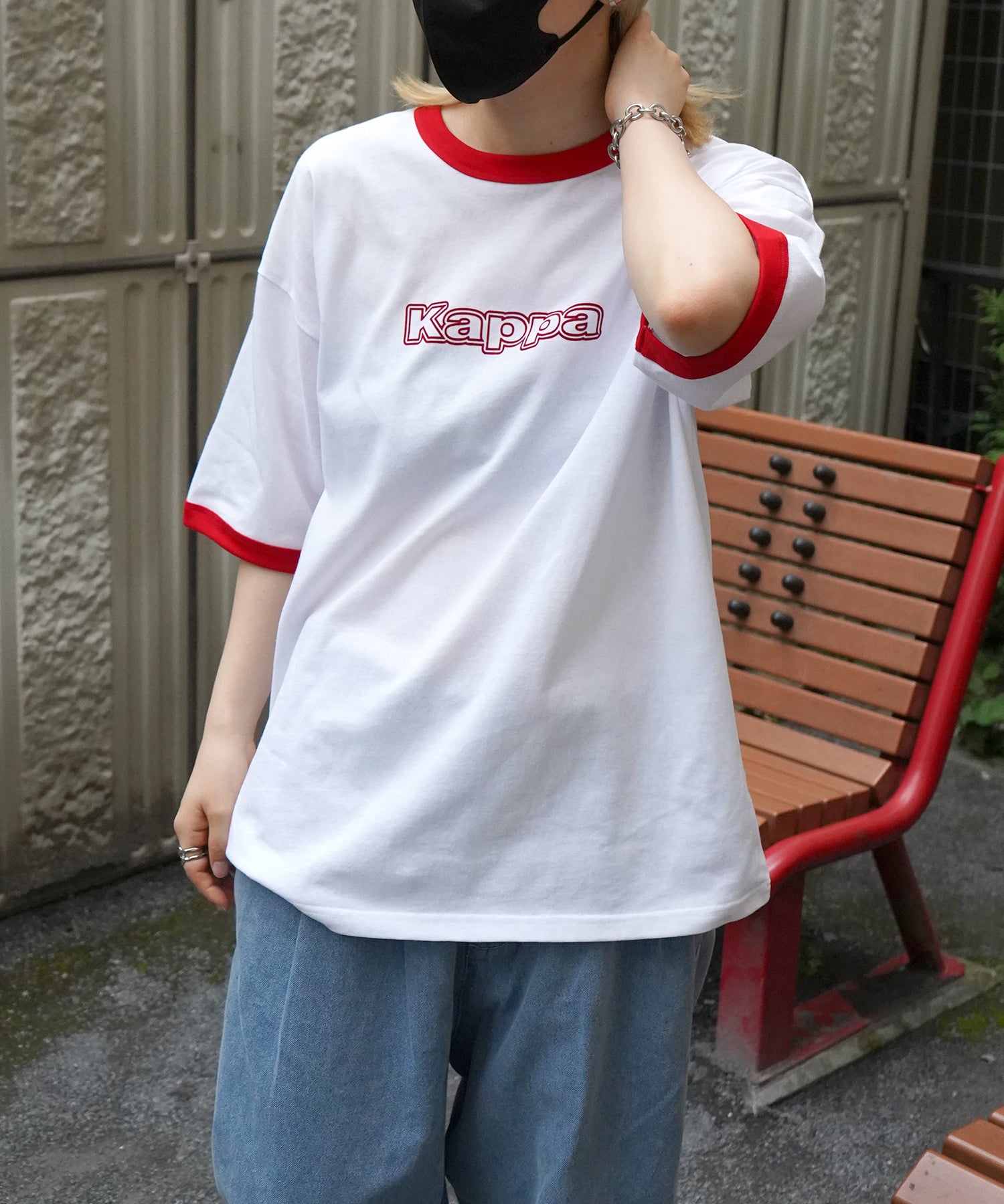 【Kappa】25SS別注 WEB限定 ブランドロゴプリント ビッグシルエット 半袖リンガーTシャツ
