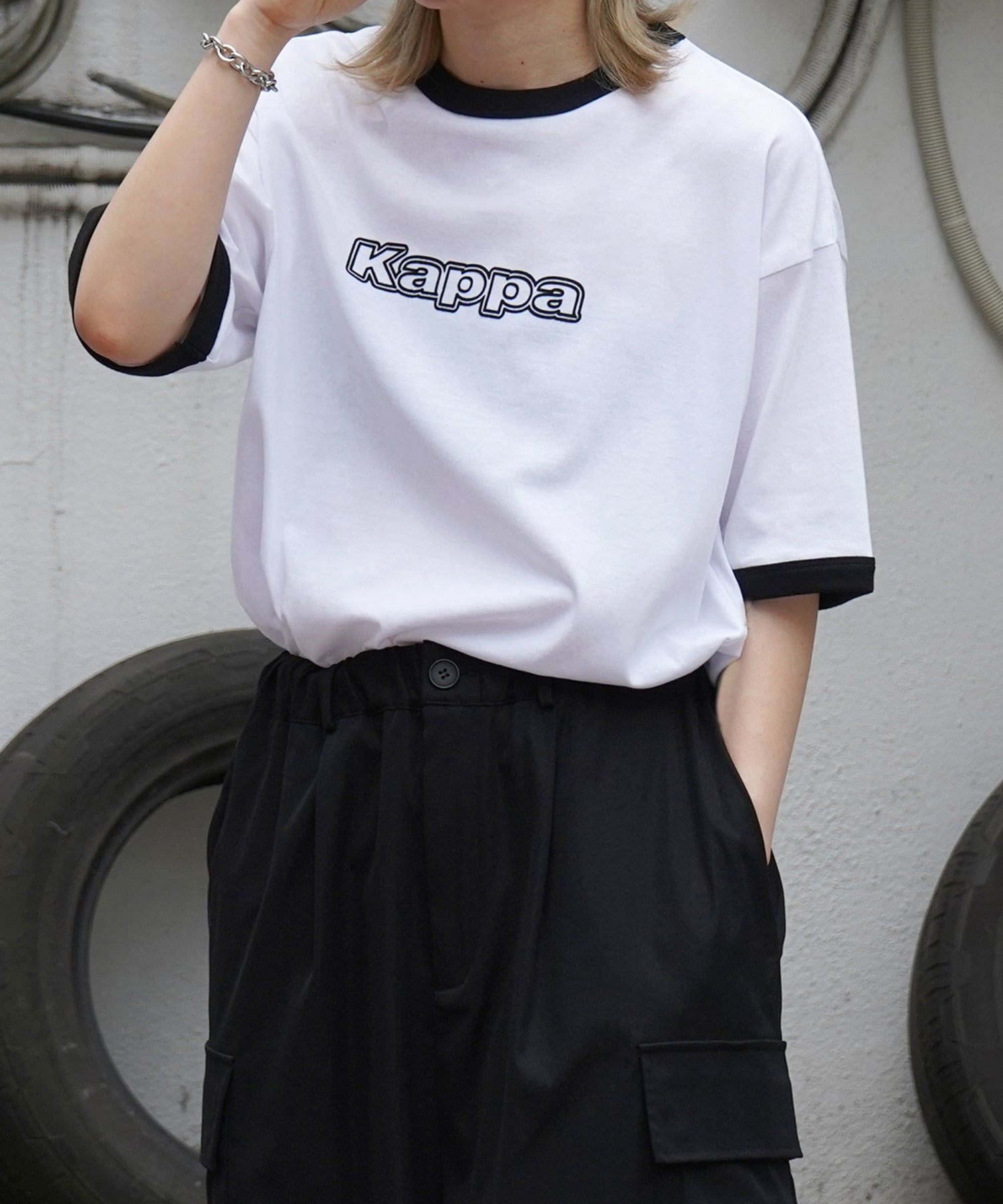 【Kappa】25SS別注 WEB限定 ブランドロゴプリント ビッグシルエット 半袖リンガーTシャツ