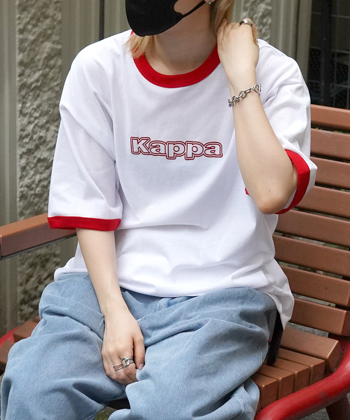 【Kappa】25SS別注 WEB限定 ブランドロゴプリント ビッグシルエット 半袖リンガーTシャツ