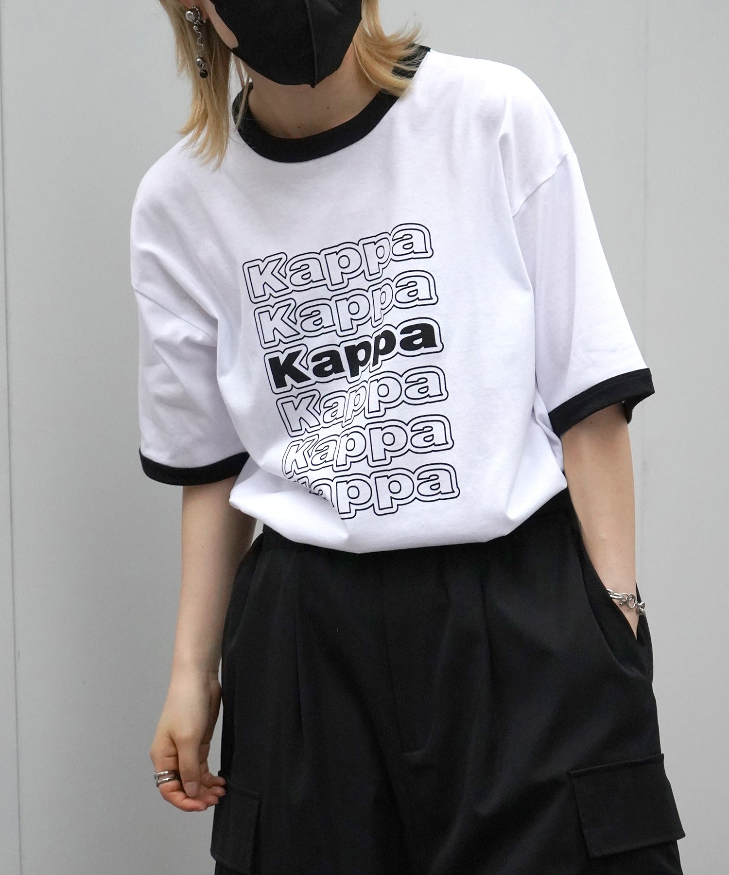 【Kappa】25SS別注 WEB限定 ブランドロゴプリント ビッグシルエット 半袖リンガーTシャツ