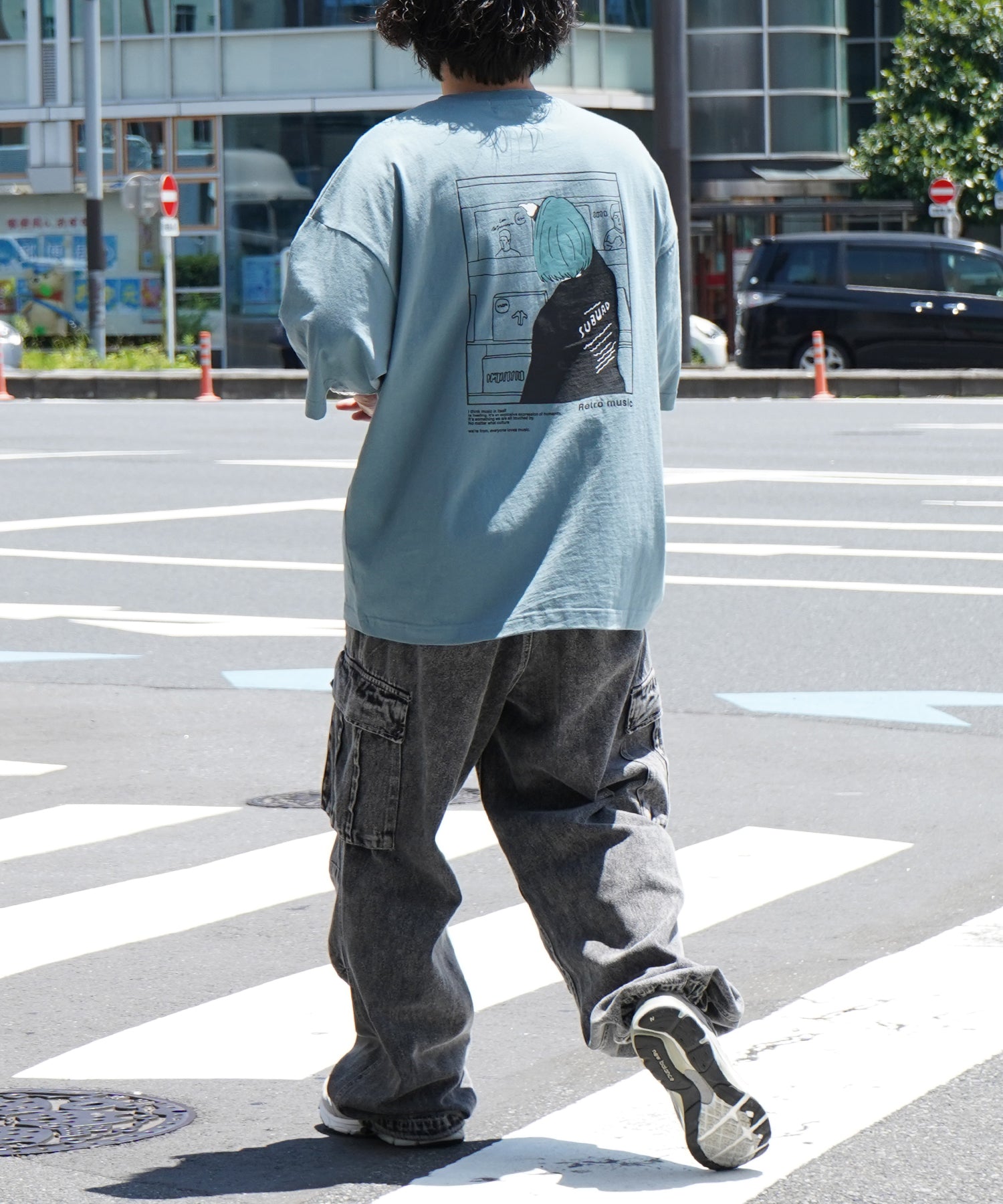 24SS レコードガール イラストバックプリント / ワンポイント刺繍 ビッグシルエット半袖Tシャツ