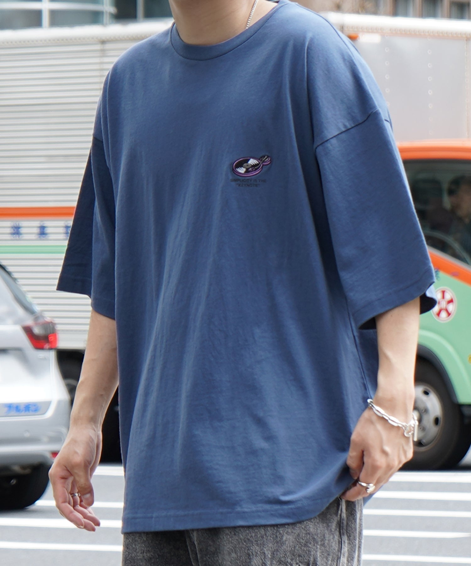24SS レコードガール イラストバックプリント / ワンポイント刺繍 ビッグシルエット半袖Tシャツ