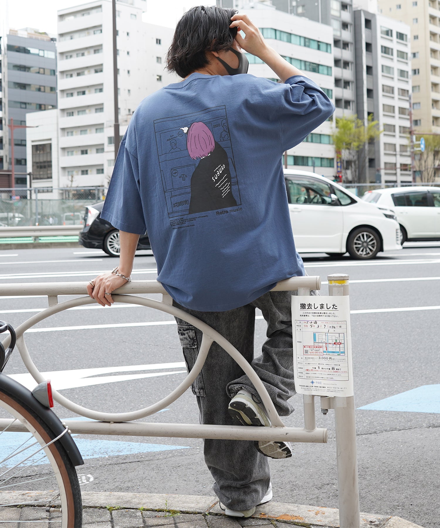 24SS レコードガール イラストバックプリント / ワンポイント刺繍 ビッグシルエット半袖Tシャツ
