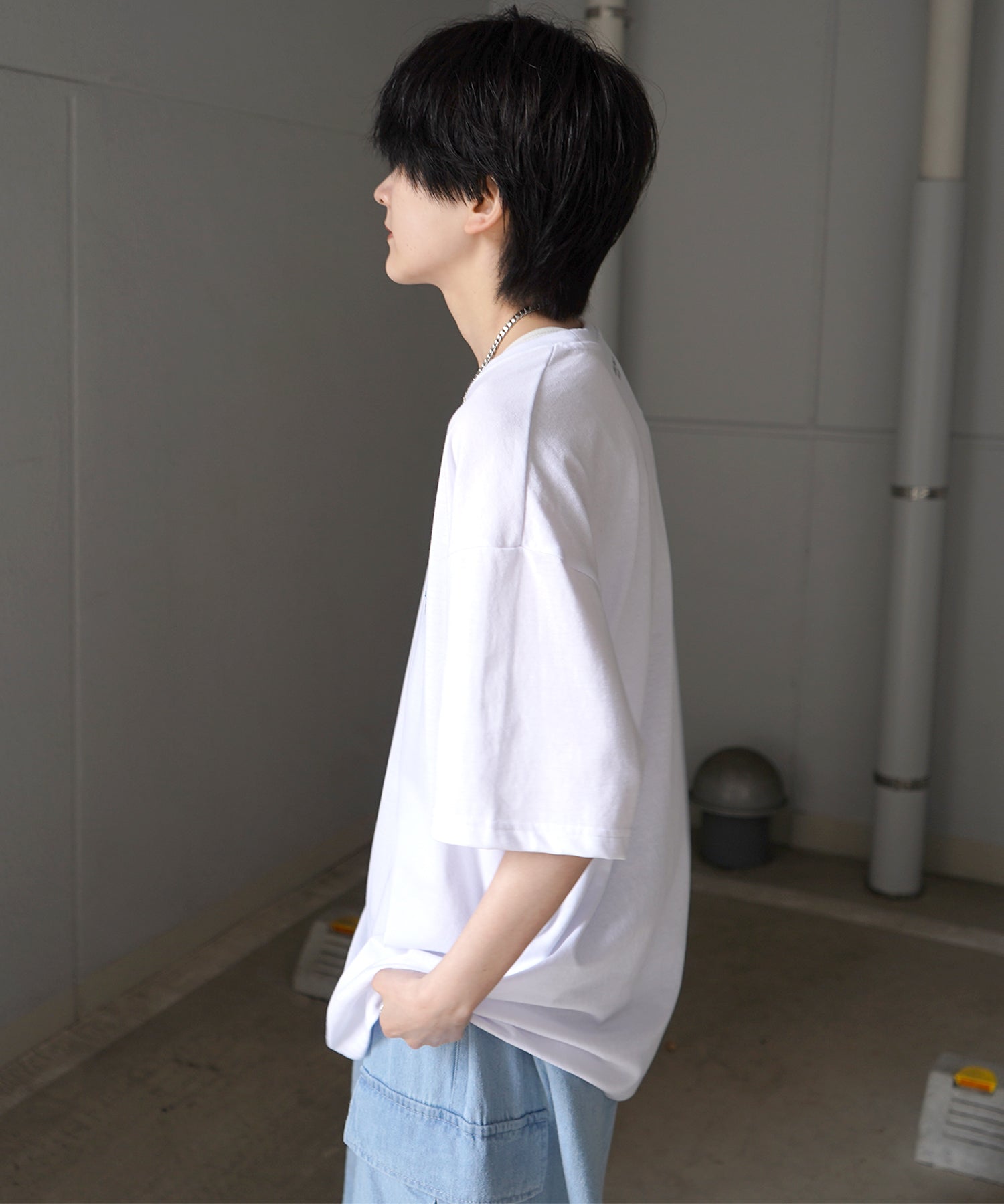 ヒゲオジサンA ワンポイント刺繍ロゴ ビッグシルエット半袖Tシャツ