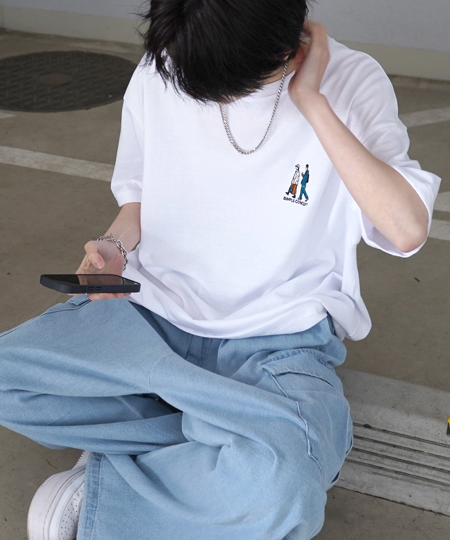 ウォーキングA ワンポイント刺繍ロゴ ビッグシルエット半袖Tシャツ