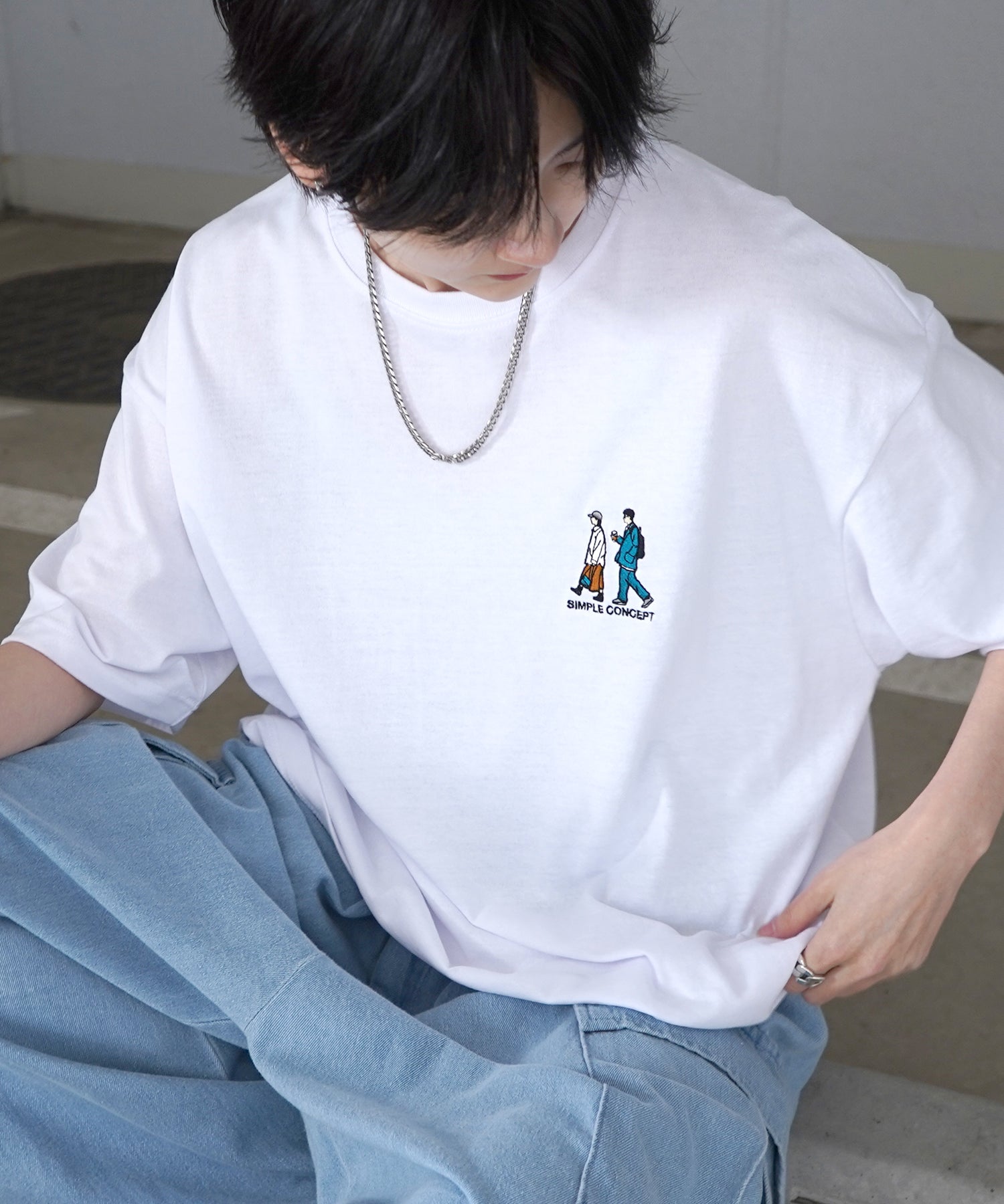 ウォーキングA ワンポイント刺繍ロゴ ビッグシルエット半袖Tシャツ