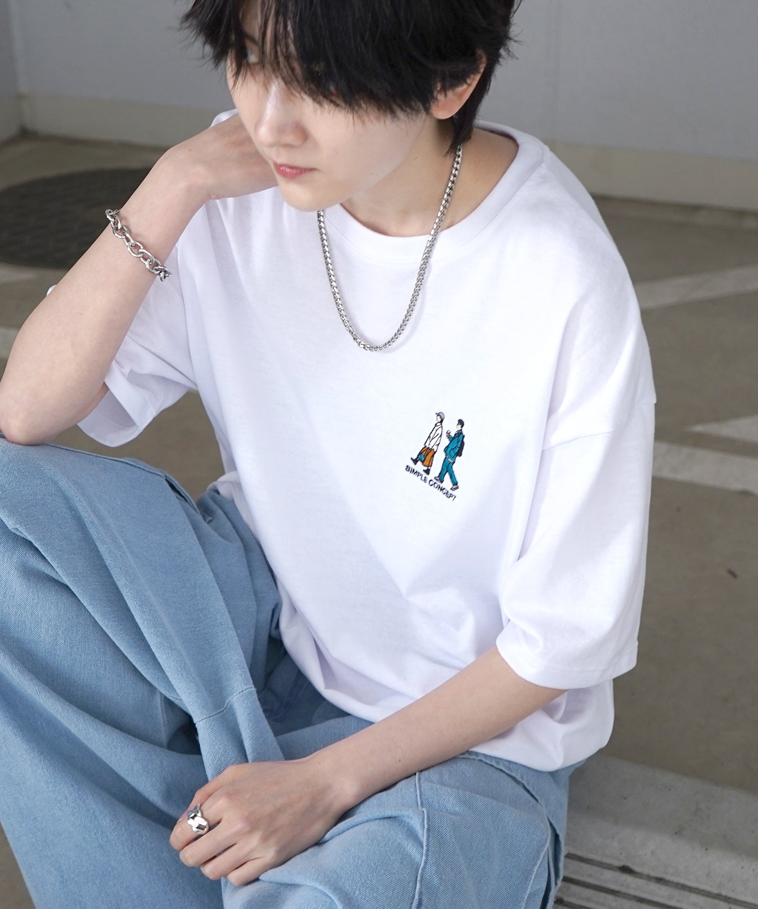 ウォーキングA ワンポイント刺繍ロゴ ビッグシルエット半袖Tシャツ