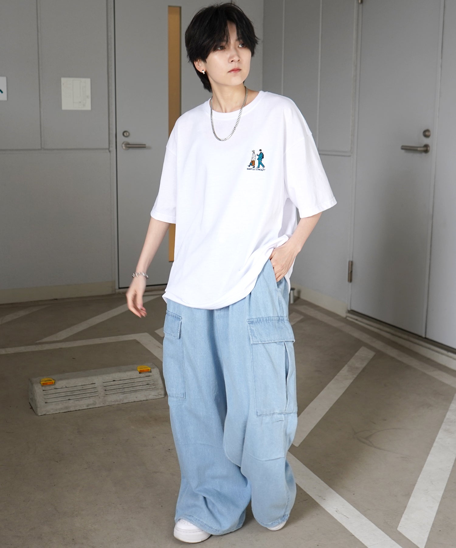 ウォーキングA ワンポイント刺繍ロゴ ビッグシルエット半袖Tシャツ