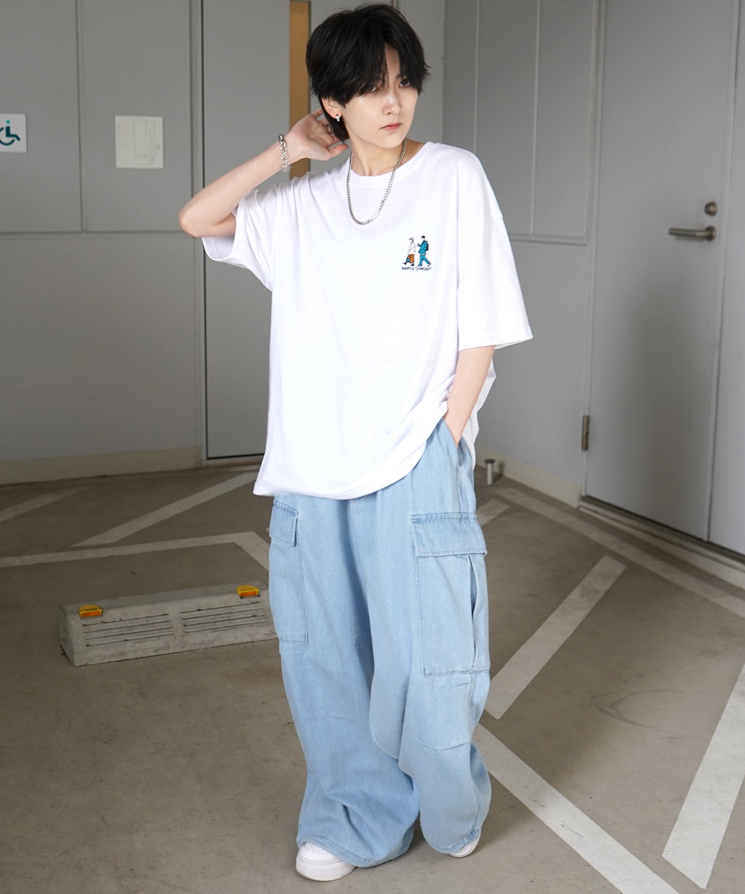 ウォーキングA ワンポイント刺繍ロゴ ビッグシルエット半袖Tシャツ