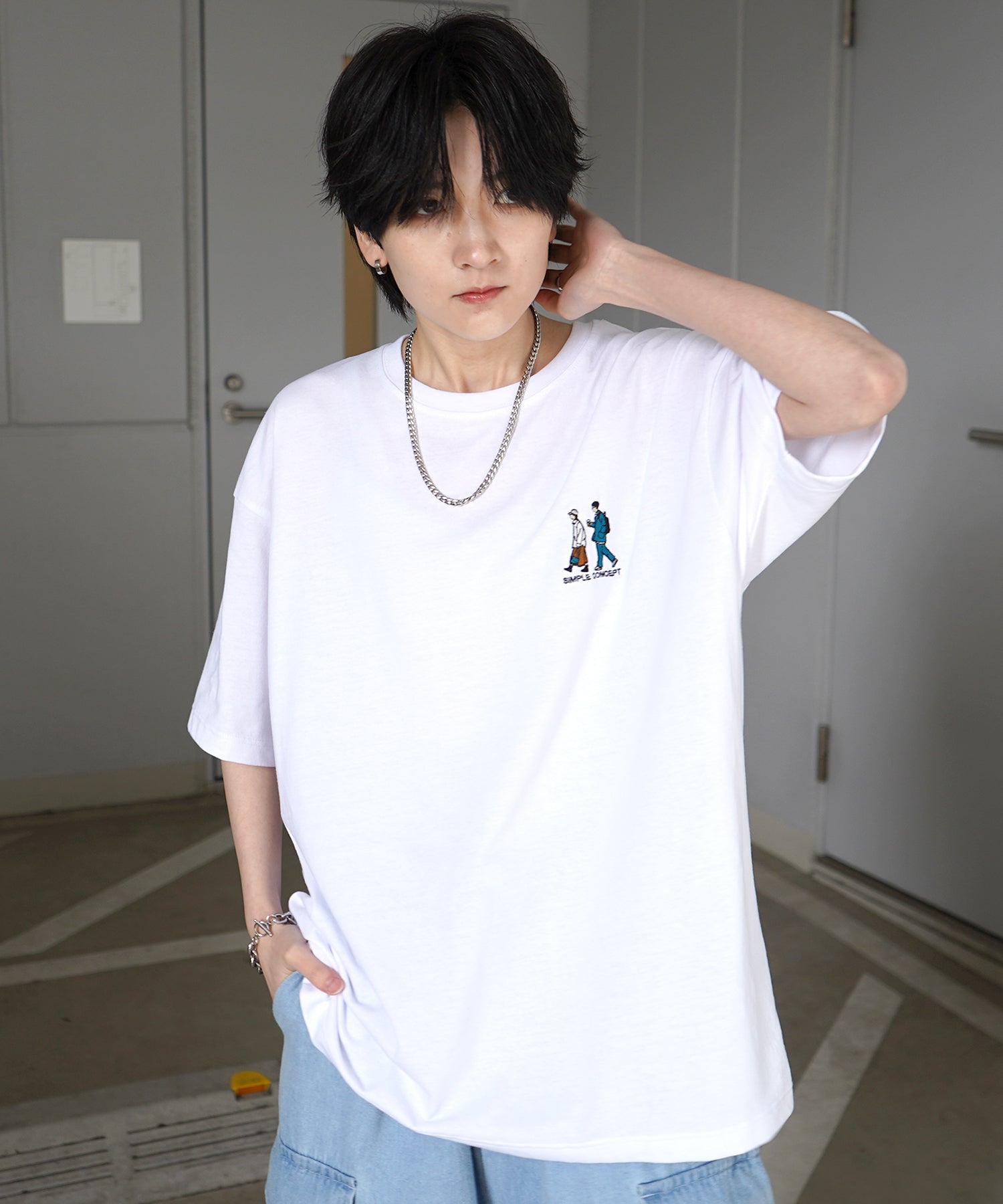 ウォーキングA ワンポイント刺繍ロゴ ビッグシルエット半袖Tシャツ