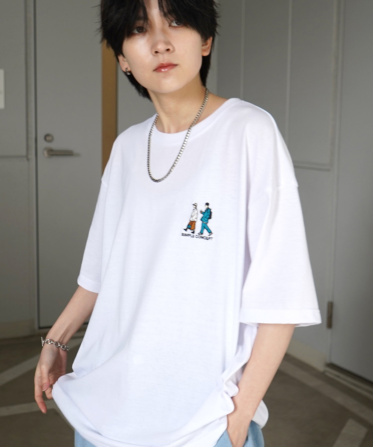 ウォーキングA ワンポイント刺繍ロゴ ビッグシルエット半袖Tシャツ