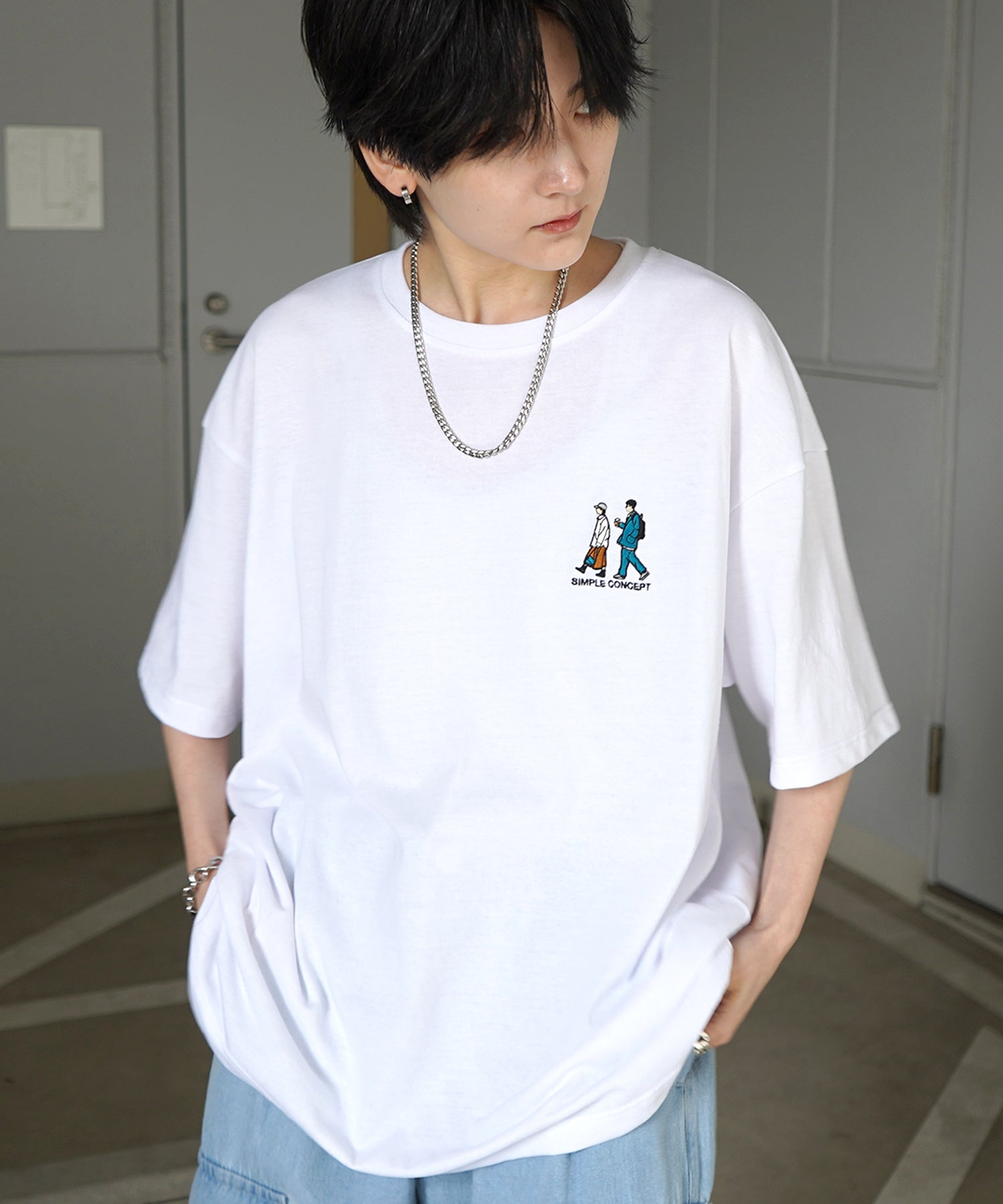 ウォーキングA ワンポイント刺繍ロゴ ビッグシルエット半袖Tシャツ