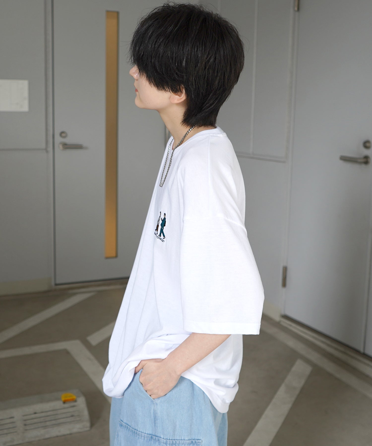 ウォーキングA ワンポイント刺繍ロゴ ビッグシルエット半袖Tシャツ