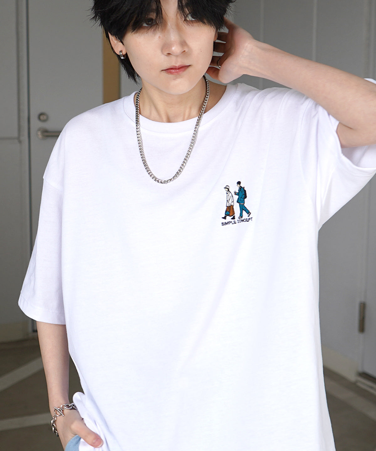 ウォーキングA ワンポイント刺繍ロゴ ビッグシルエット半袖Tシャツ