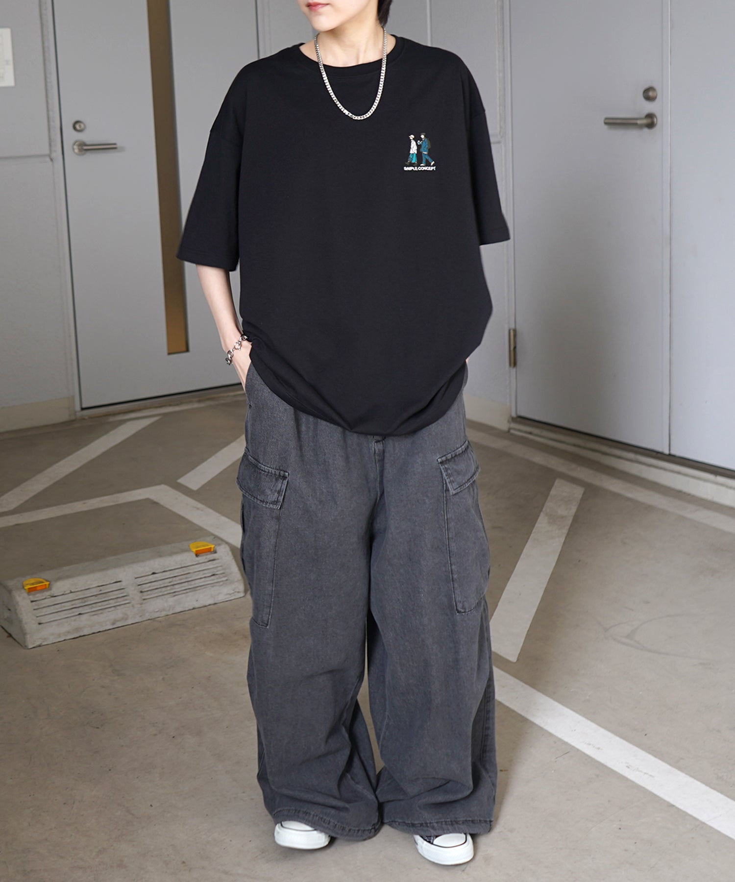 ウォーキングA ワンポイント刺繍ロゴ ビッグシルエット半袖Tシャツ