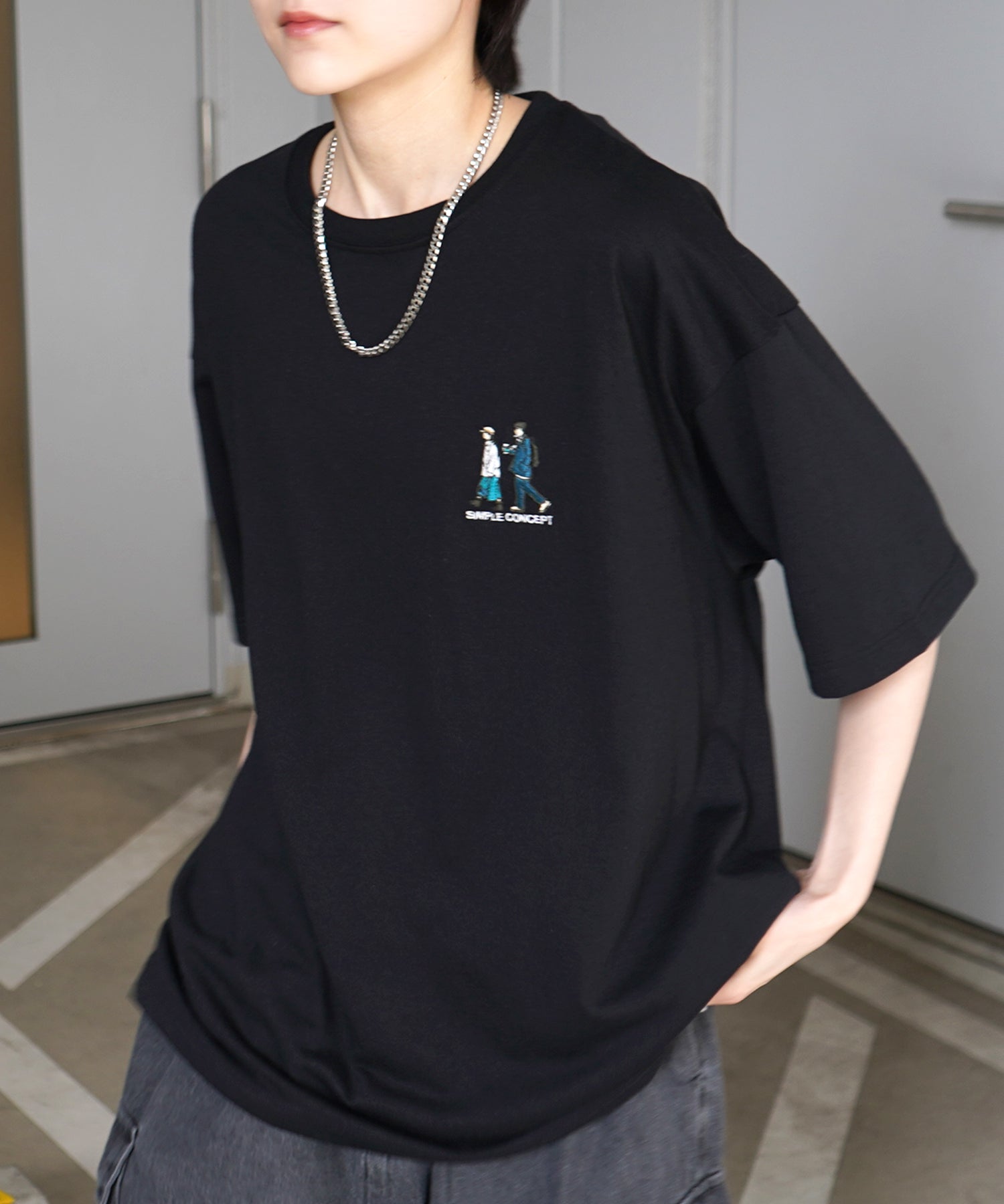 ウォーキングA ワンポイント刺繍ロゴ ビッグシルエット半袖Tシャツ