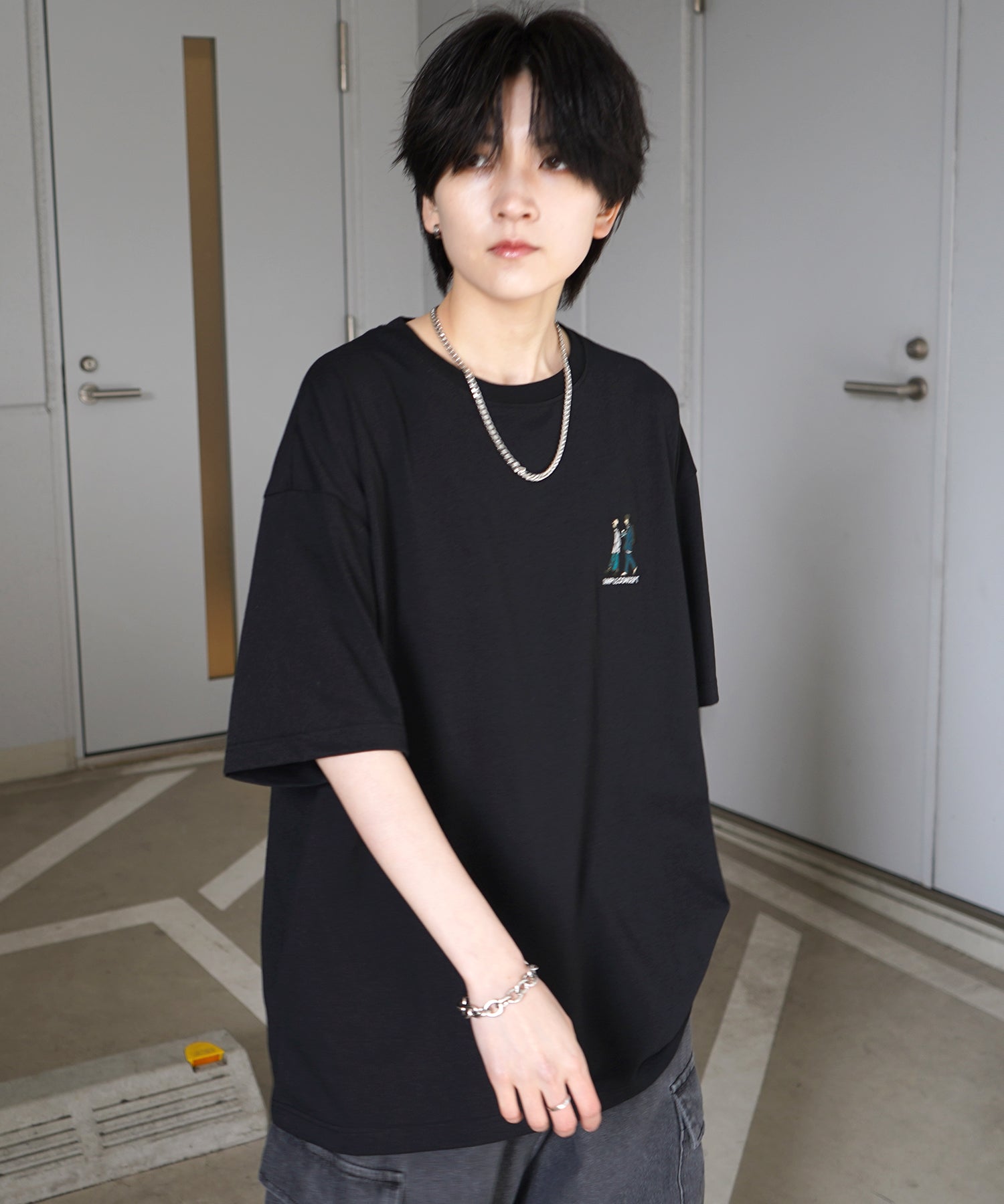 ウォーキングA ワンポイント刺繍ロゴ ビッグシルエット半袖Tシャツ