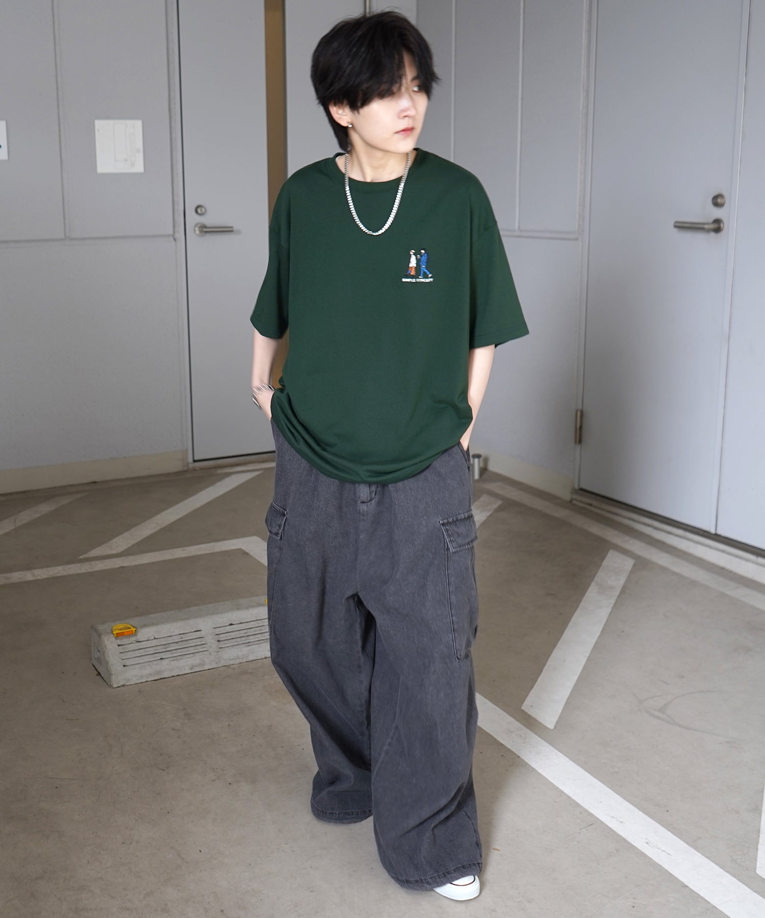 ウォーキングA ワンポイント刺繍ロゴ ビッグシルエット半袖Tシャツ