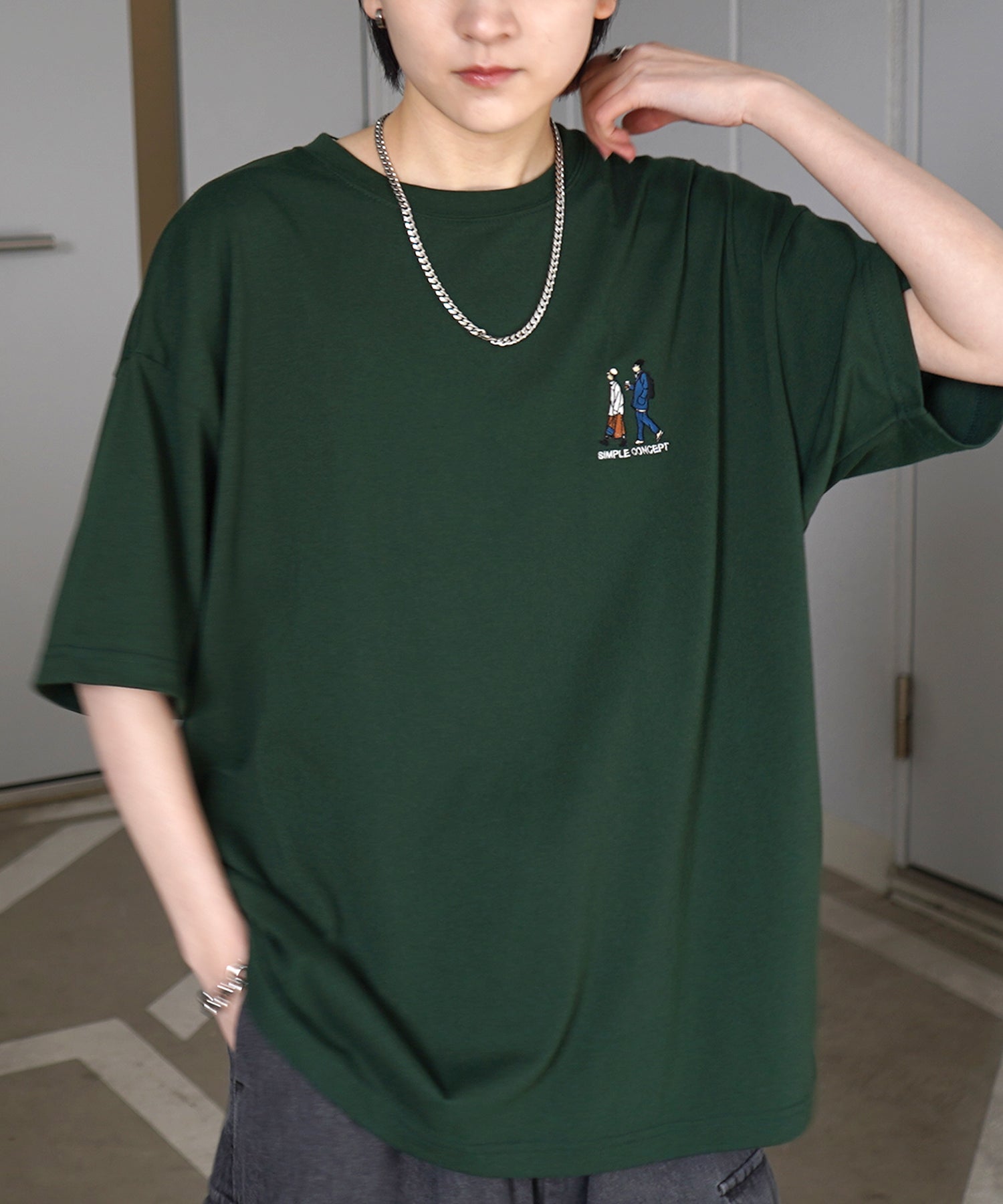 ウォーキングA ワンポイント刺繍ロゴ ビッグシルエット半袖Tシャツ