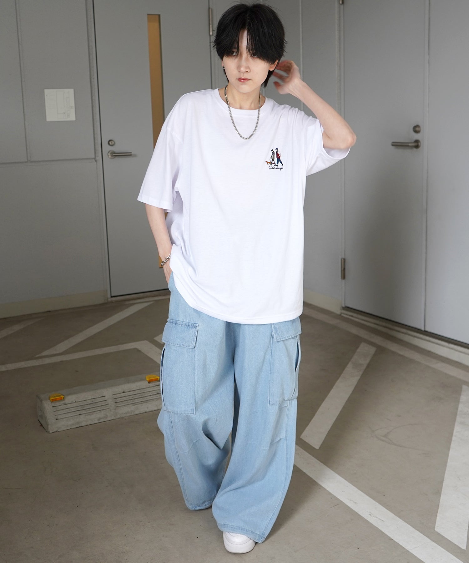 ウォーキングB ワンポイント刺繍ロゴ ビッグシルエット半袖Tシャツ