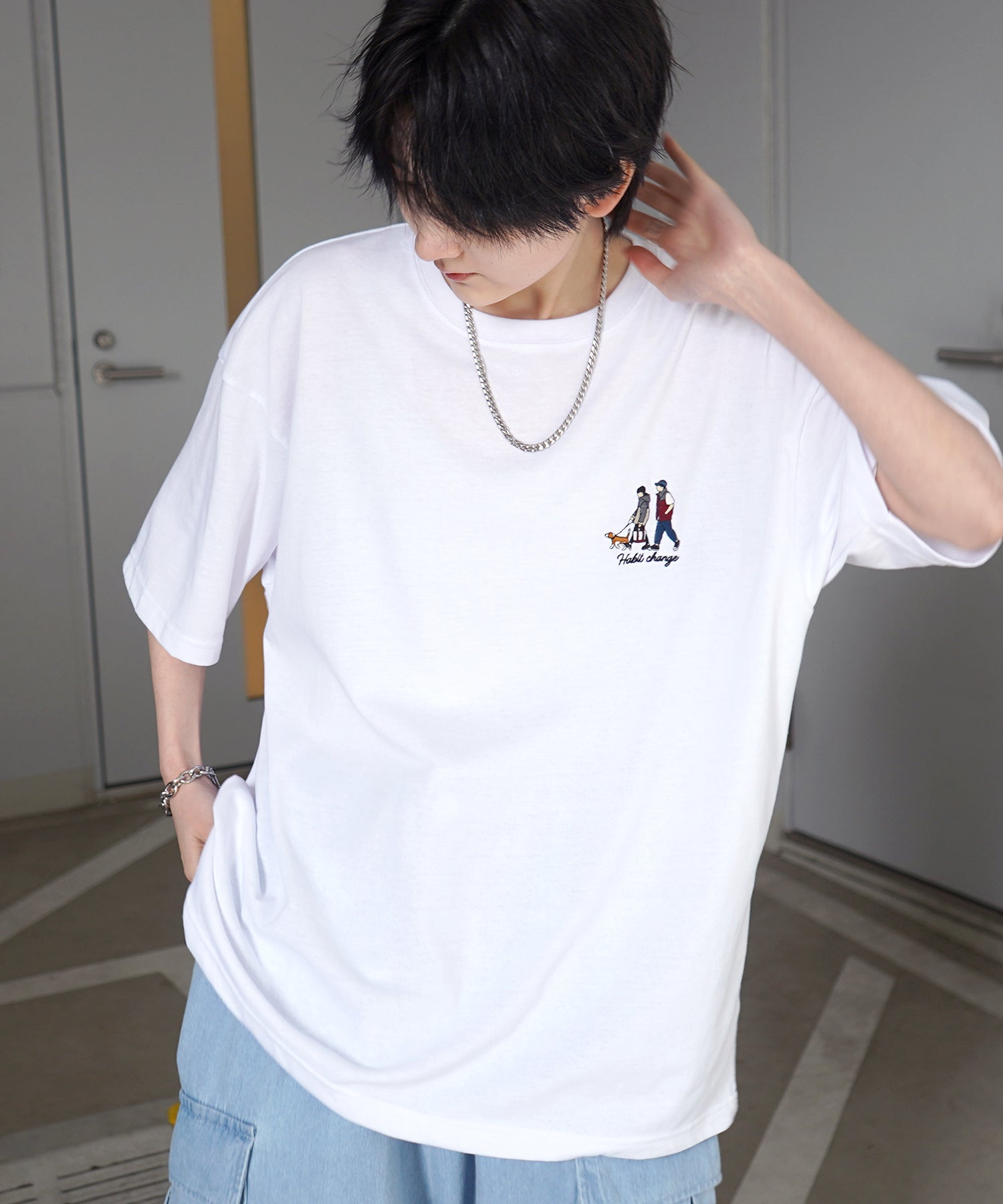 ウォーキングB ワンポイント刺繍ロゴ ビッグシルエット半袖Tシャツ