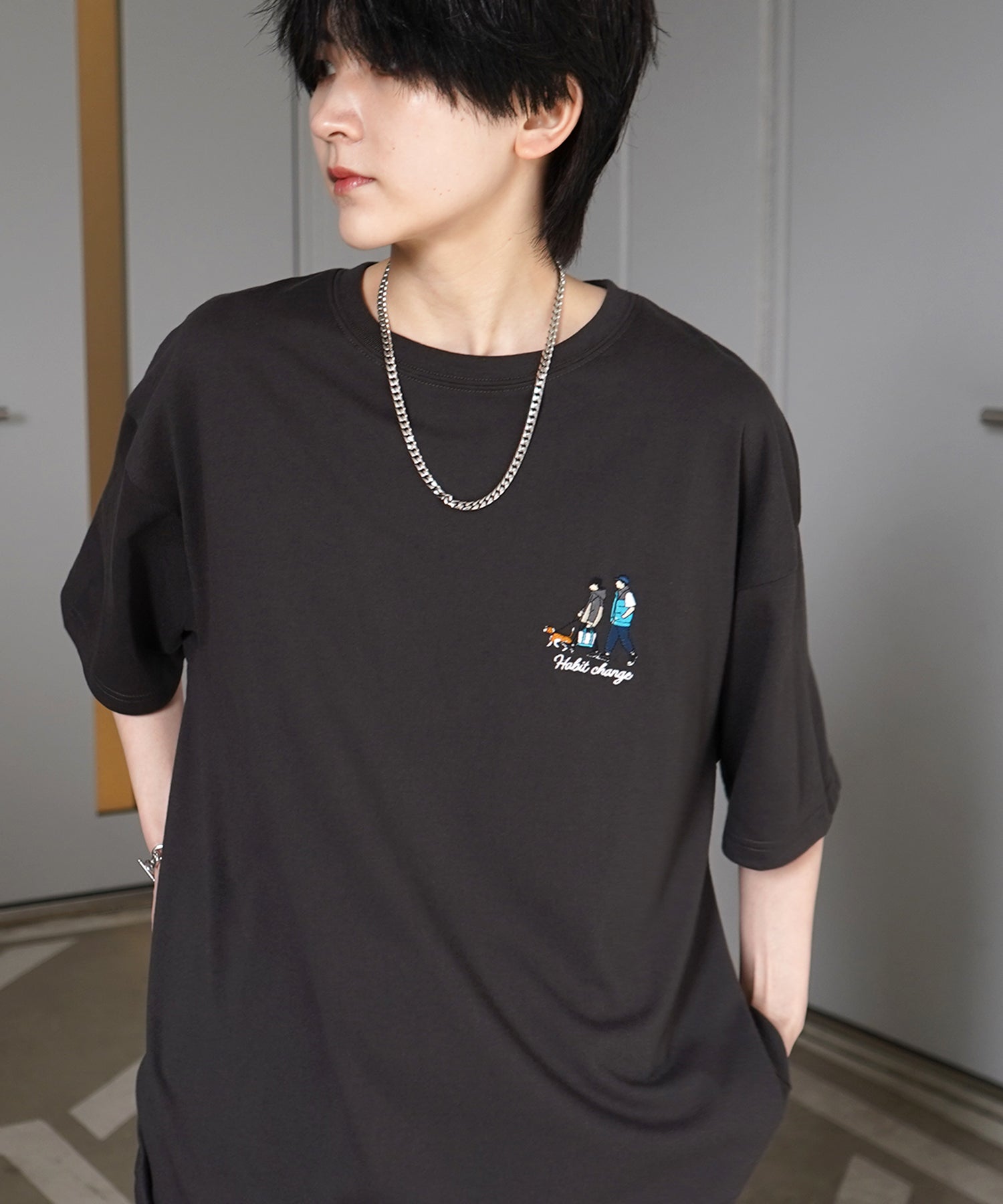 ウォーキングB ワンポイント刺繍ロゴ ビッグシルエット半袖Tシャツ