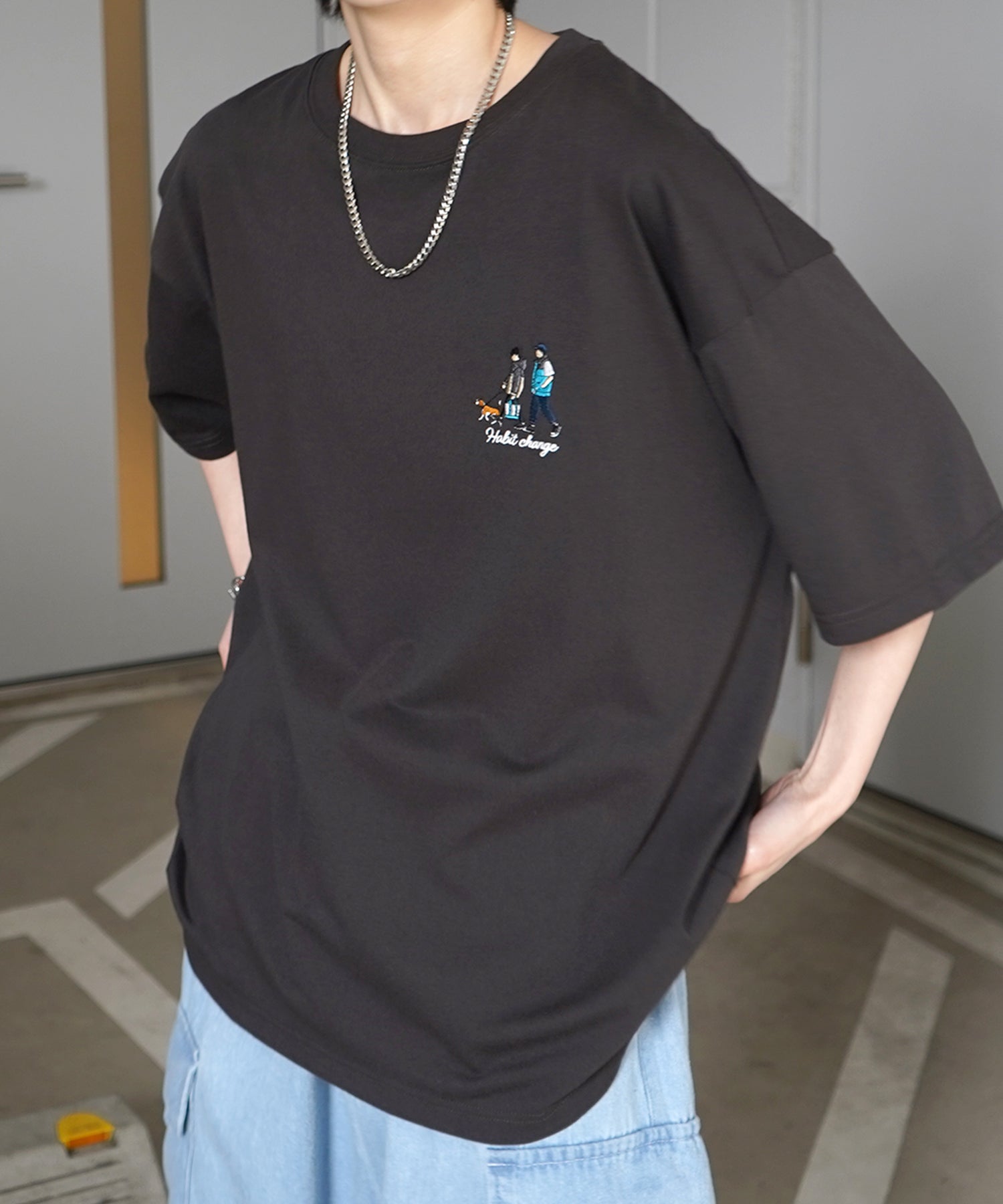 ウォーキングB ワンポイント刺繍ロゴ ビッグシルエット半袖Tシャツ