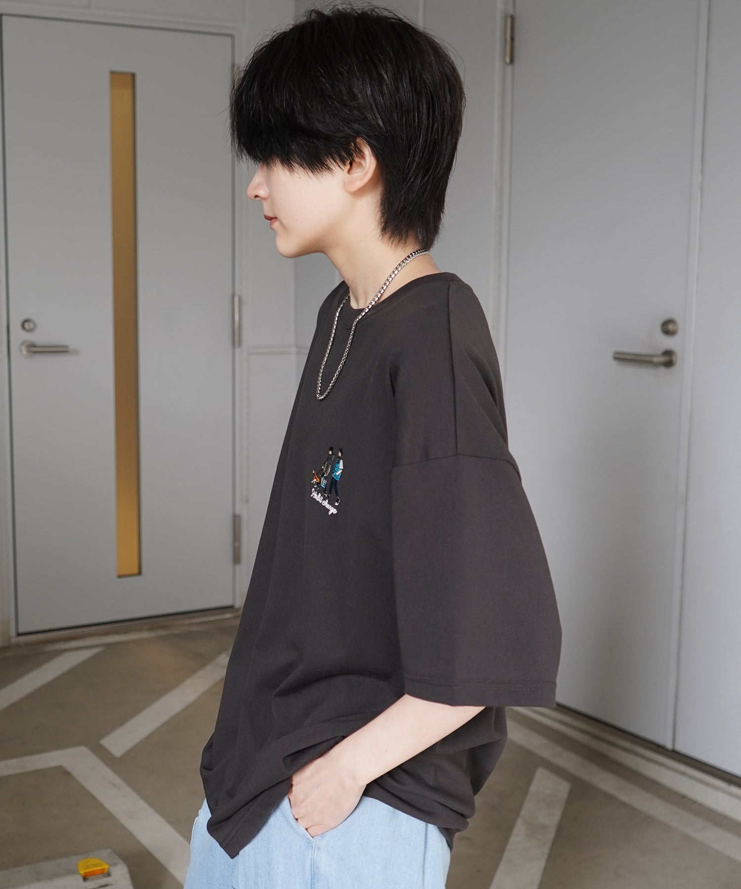 ウォーキングB ワンポイント刺繍ロゴ ビッグシルエット半袖Tシャツ