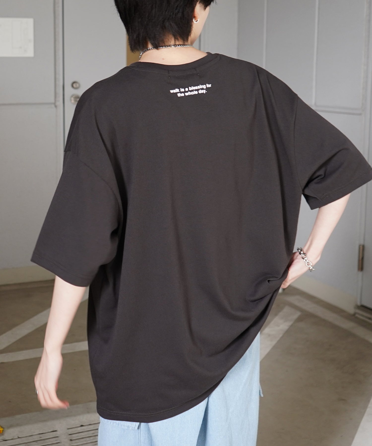 ウォーキングB ワンポイント刺繍ロゴ ビッグシルエット半袖Tシャツ