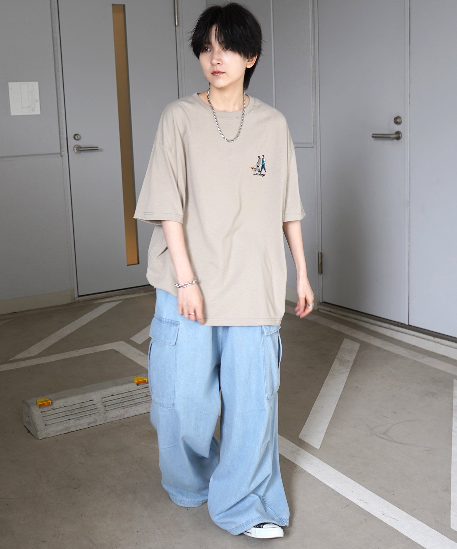 ウォーキングB ワンポイント刺繍ロゴ ビッグシルエット半袖Tシャツ