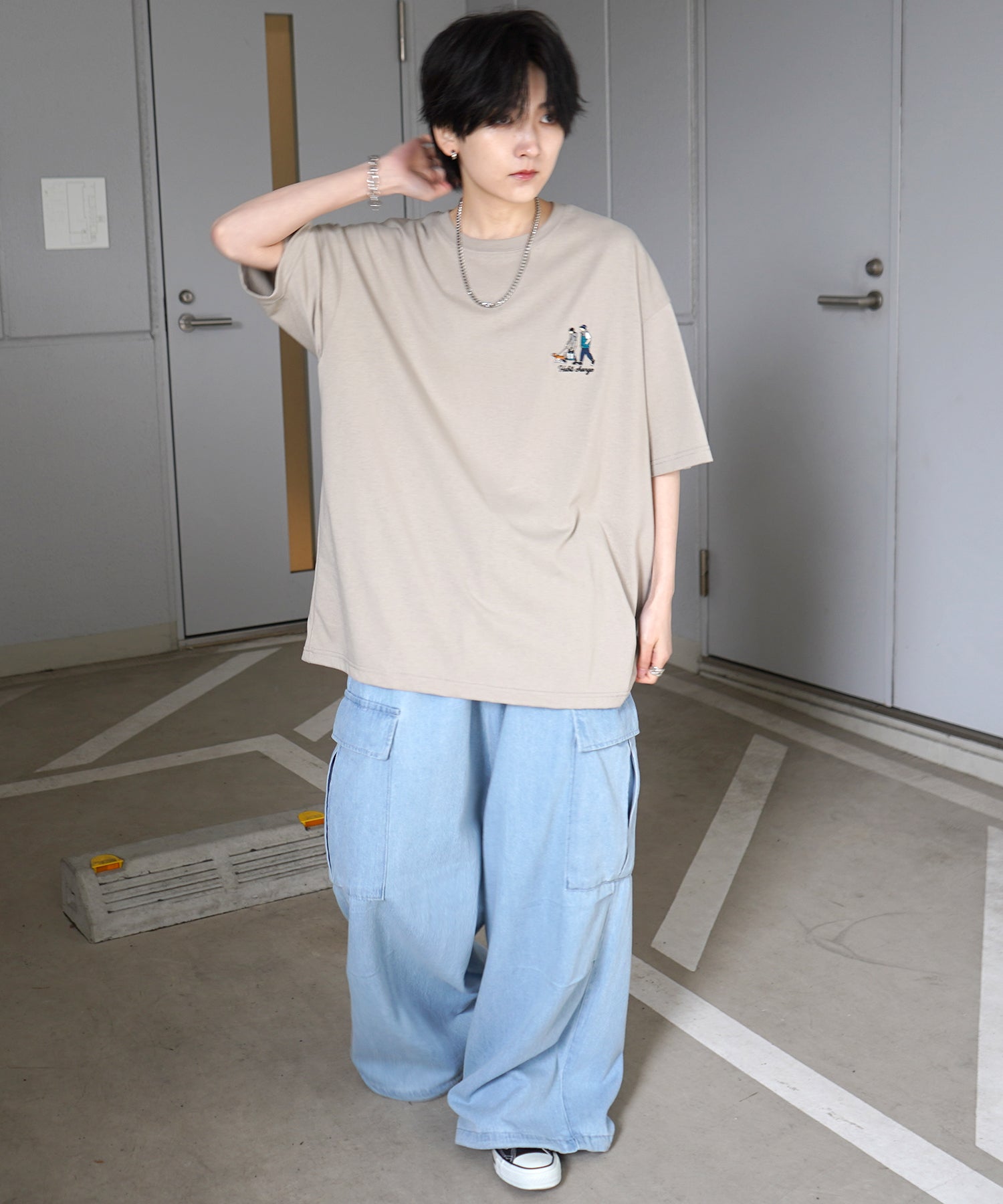 ウォーキングB ワンポイント刺繍ロゴ ビッグシルエット半袖Tシャツ