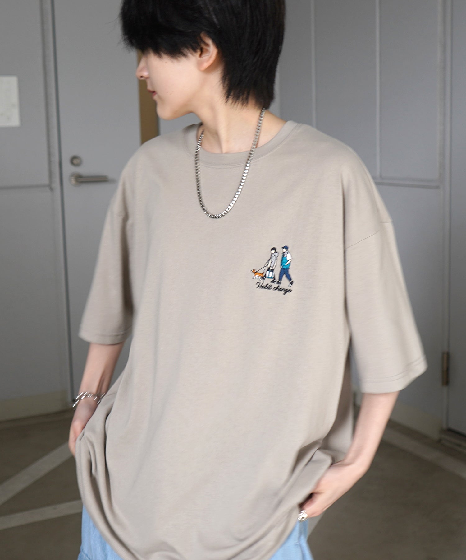 ウォーキングB ワンポイント刺繍ロゴ ビッグシルエット半袖Tシャツ