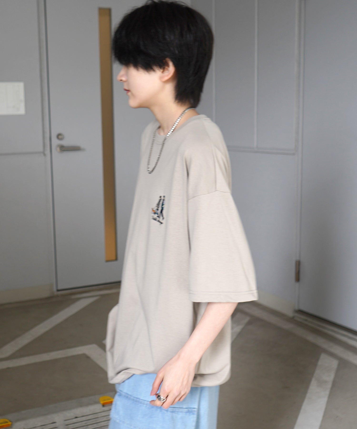 ウォーキングB ワンポイント刺繍ロゴ ビッグシルエット半袖Tシャツ