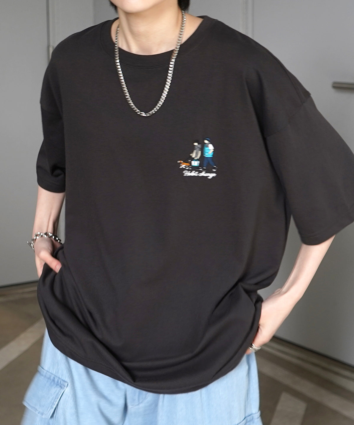 ウォーキングB ワンポイント刺繍ロゴ ビッグシルエット半袖Tシャツ