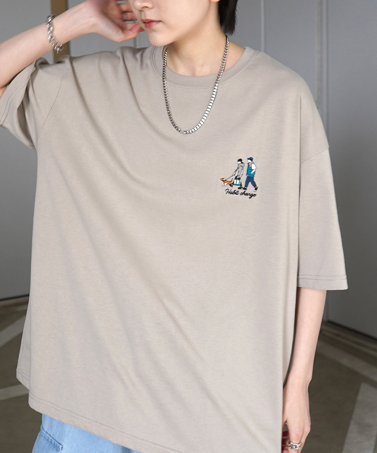 ウォーキングB ワンポイント刺繍ロゴ ビッグシルエット半袖Tシャツ