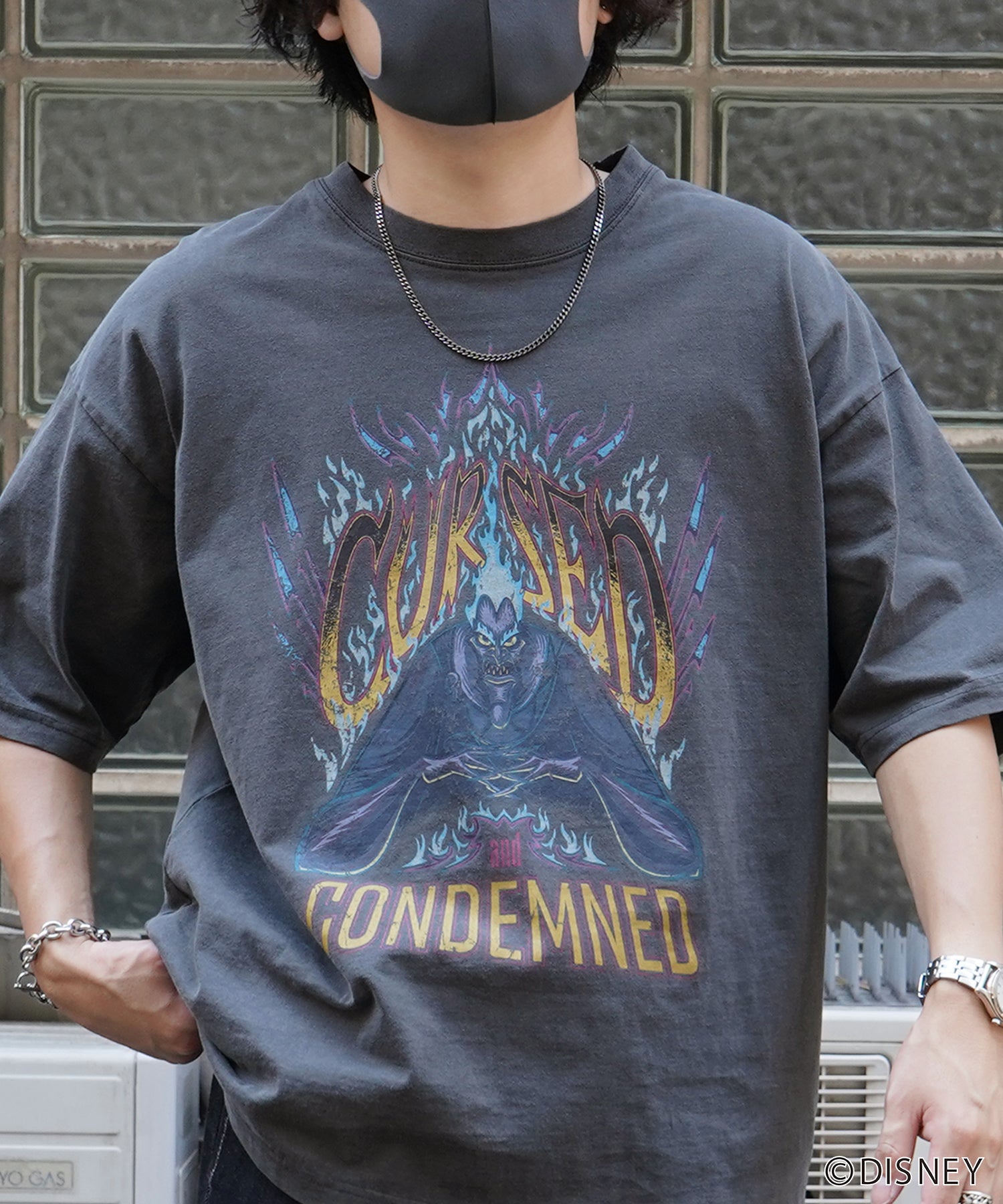 【Disney Villains / ディズニーヴィランズ】HADES / ハデス ヴィンテージライク ピグメント加工 ビッグシルエット 半袖プリントTシャツ